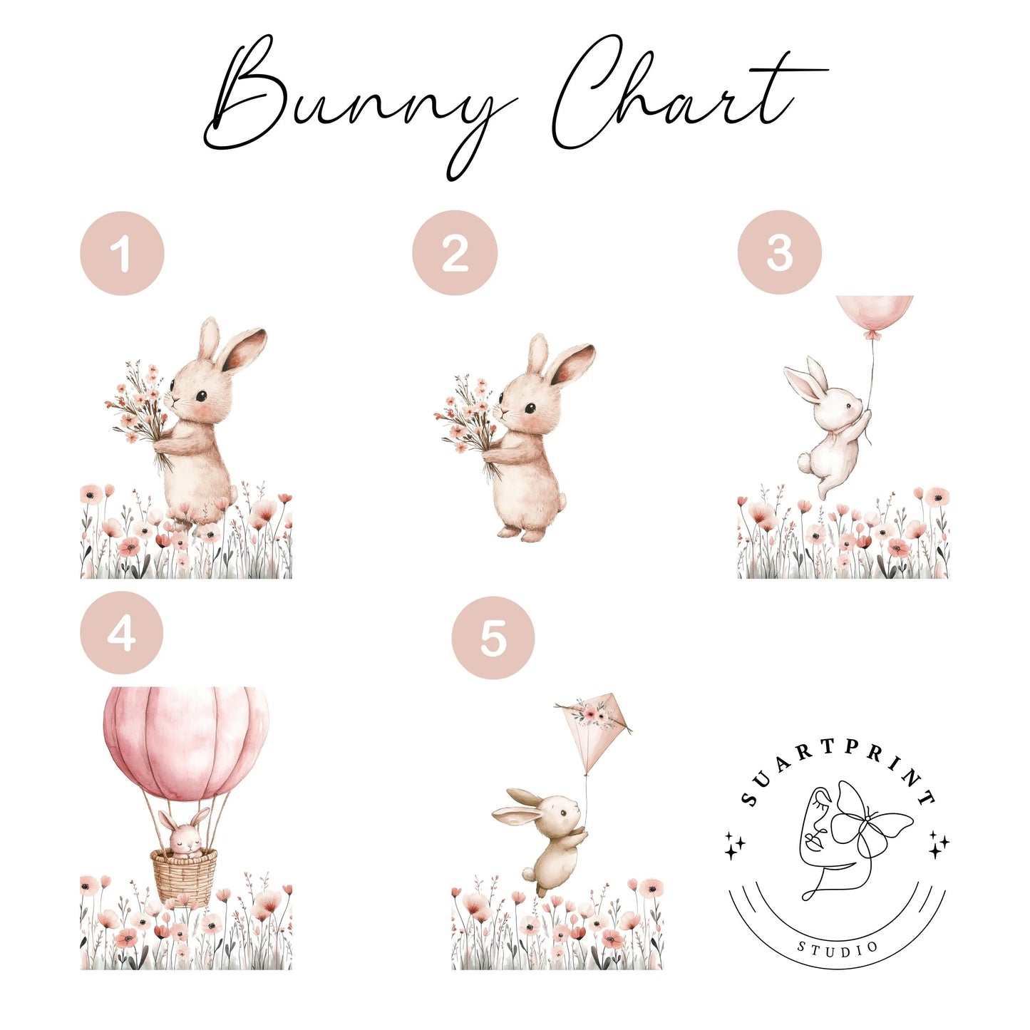 Personalised baby bunny nursery wall art set of 3, custom name sign print, girl nursery decor, watercolor bunny, Girls room decor, baby shower gift, baby name sign, digital download Suartprintstudio