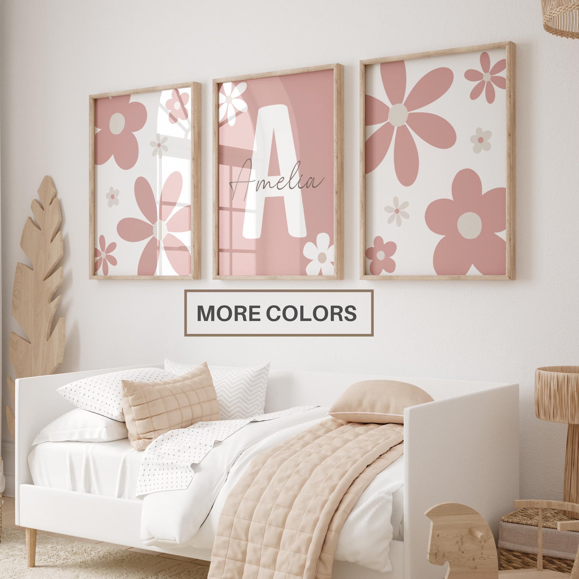 daisy nursery wall art prints set of 3 baby name sign girl room decor