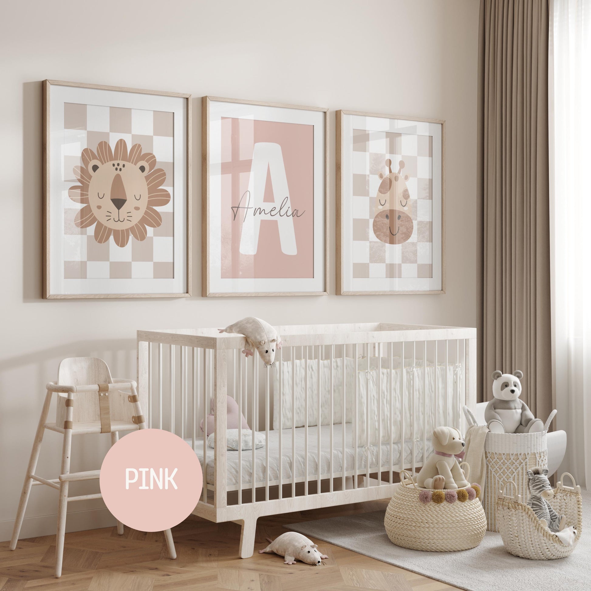 Safari Nursery Wall Art Prints | Custom Name Sign, Safari nursery Decor (Digital Download)