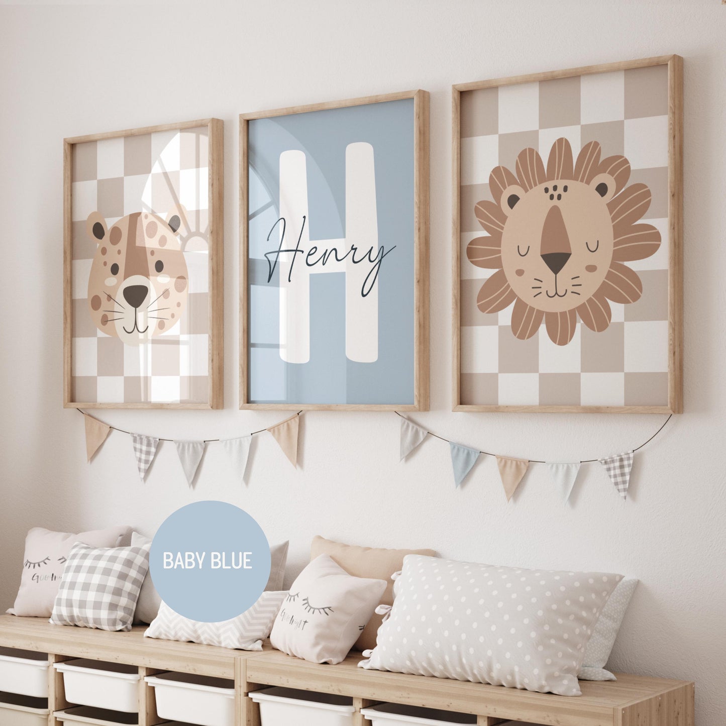 Safari Nursery Wall Art Prints | Custom Name Sign, Safari nursery Decor (Digital Download)