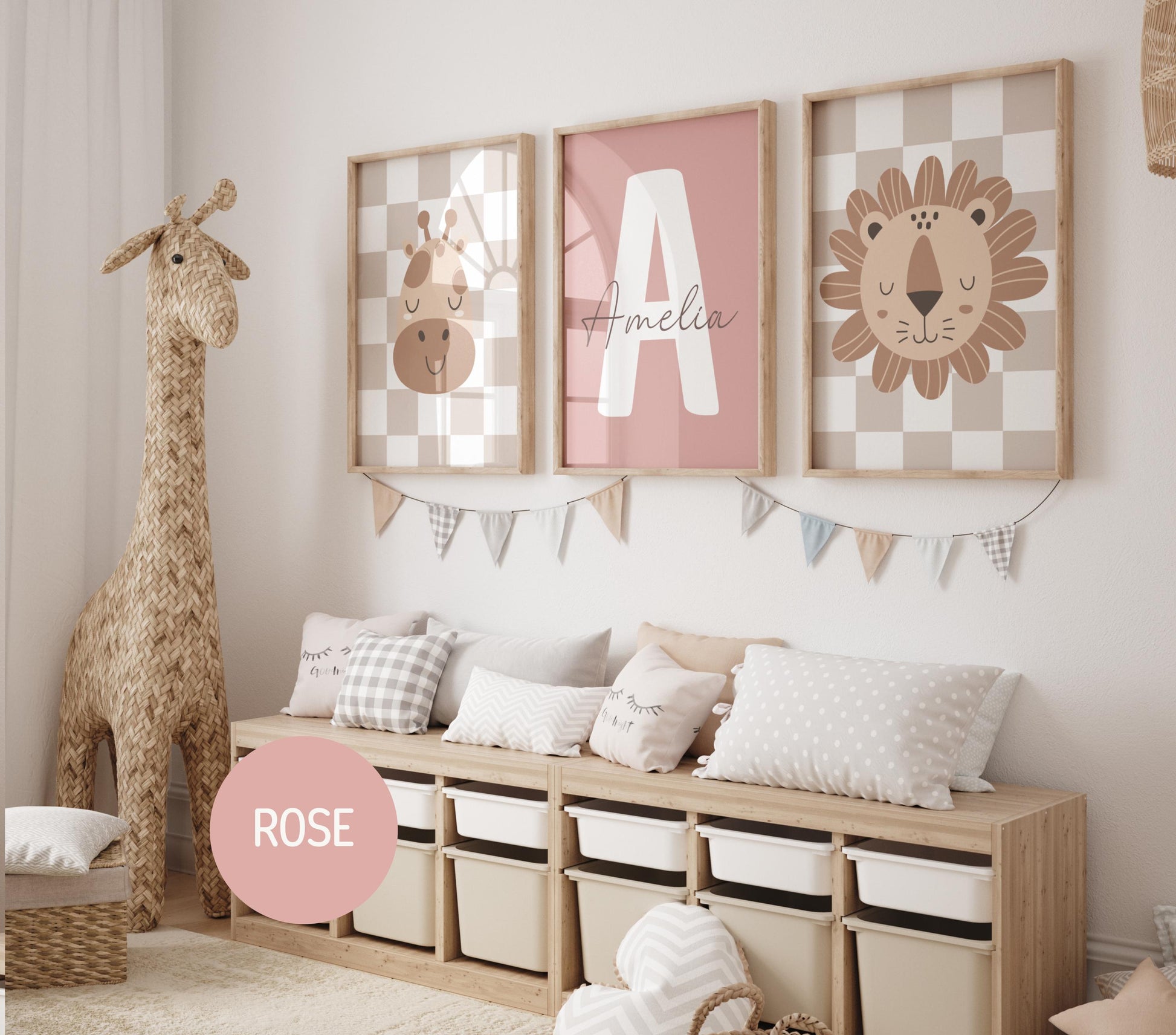 Safari Nursery Wall Art Prints | Custom Name Sign, Safari nursery Decor (Digital Download)