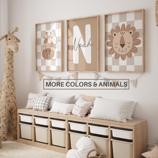 Safari Nursery Wall Art Prints | Custom Name Sign, Safari nursery Decor (Digital Download)