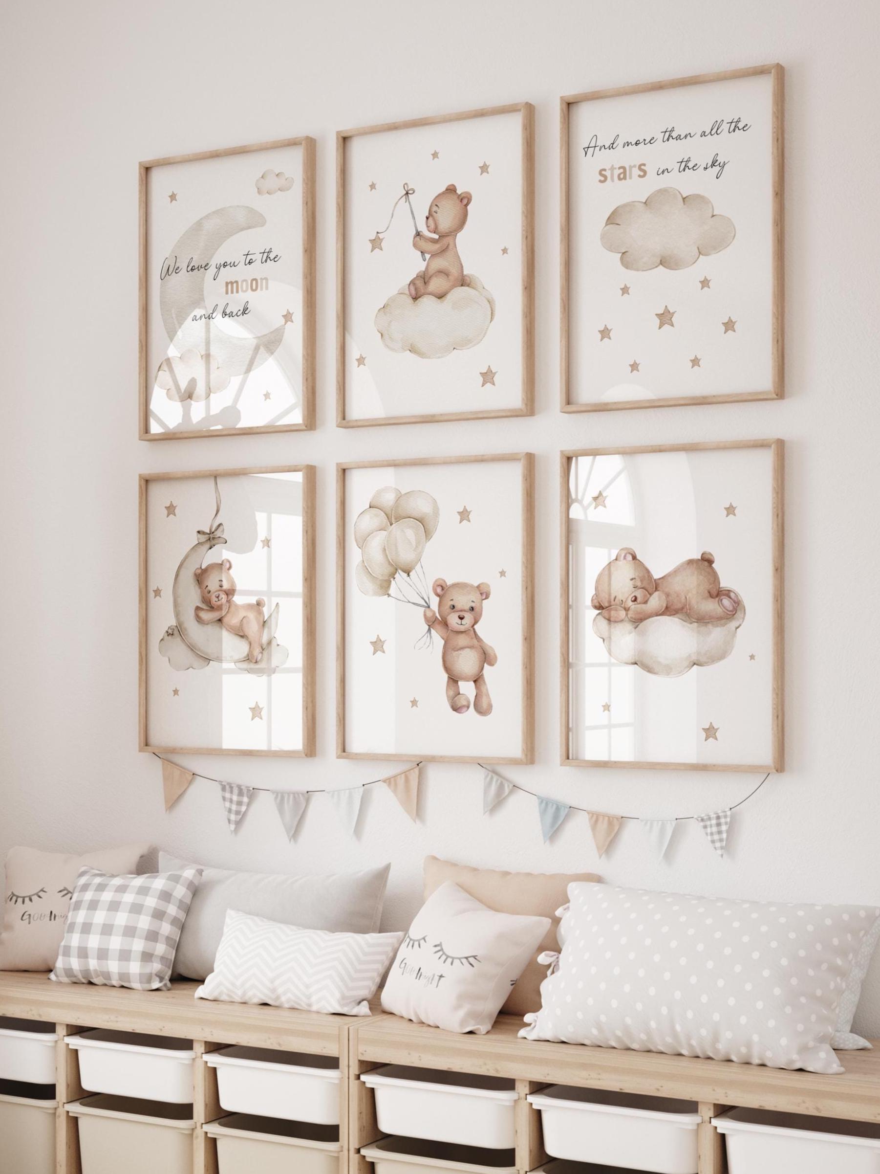Teddy Bear Nursery Wall Art Prints Set of 6 — “Love You to the Moon and Back” Neutral Nursery Decor (Instant Download) Suartprintstudio