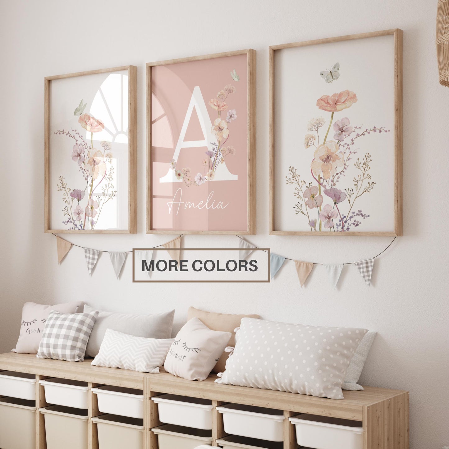 Personalized watercolor wildflowers nursery wall art. Custom name sign for baby girl room. Boho floral digital download print. High-res JPG, instant delivery. Suartprintstudio