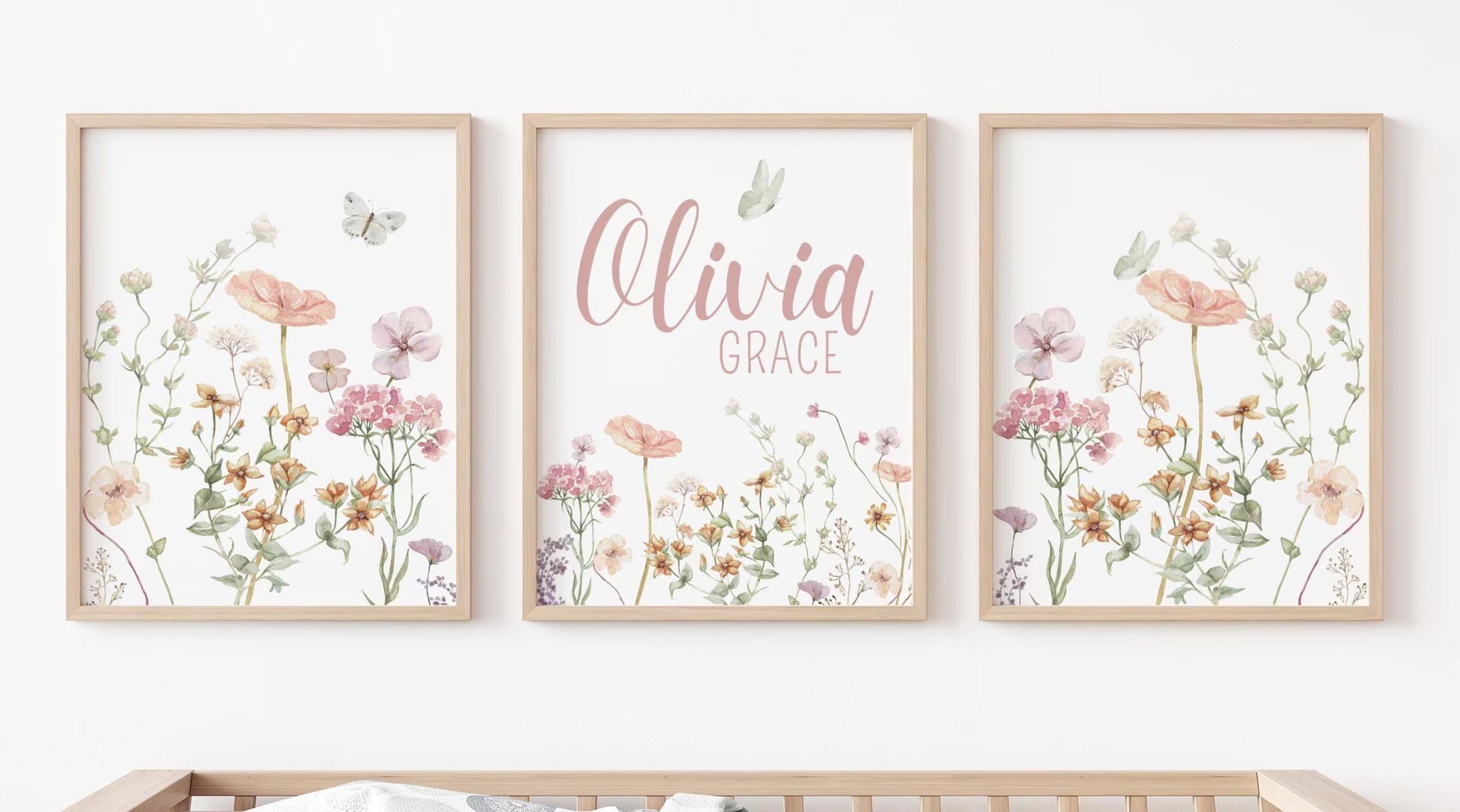 Personalized Wildflowers Nursery Wall Art Prints Set Of 3 | Baby girl Name Sign | Boho , Nursery Decor | Digital download Suartprintstudio
