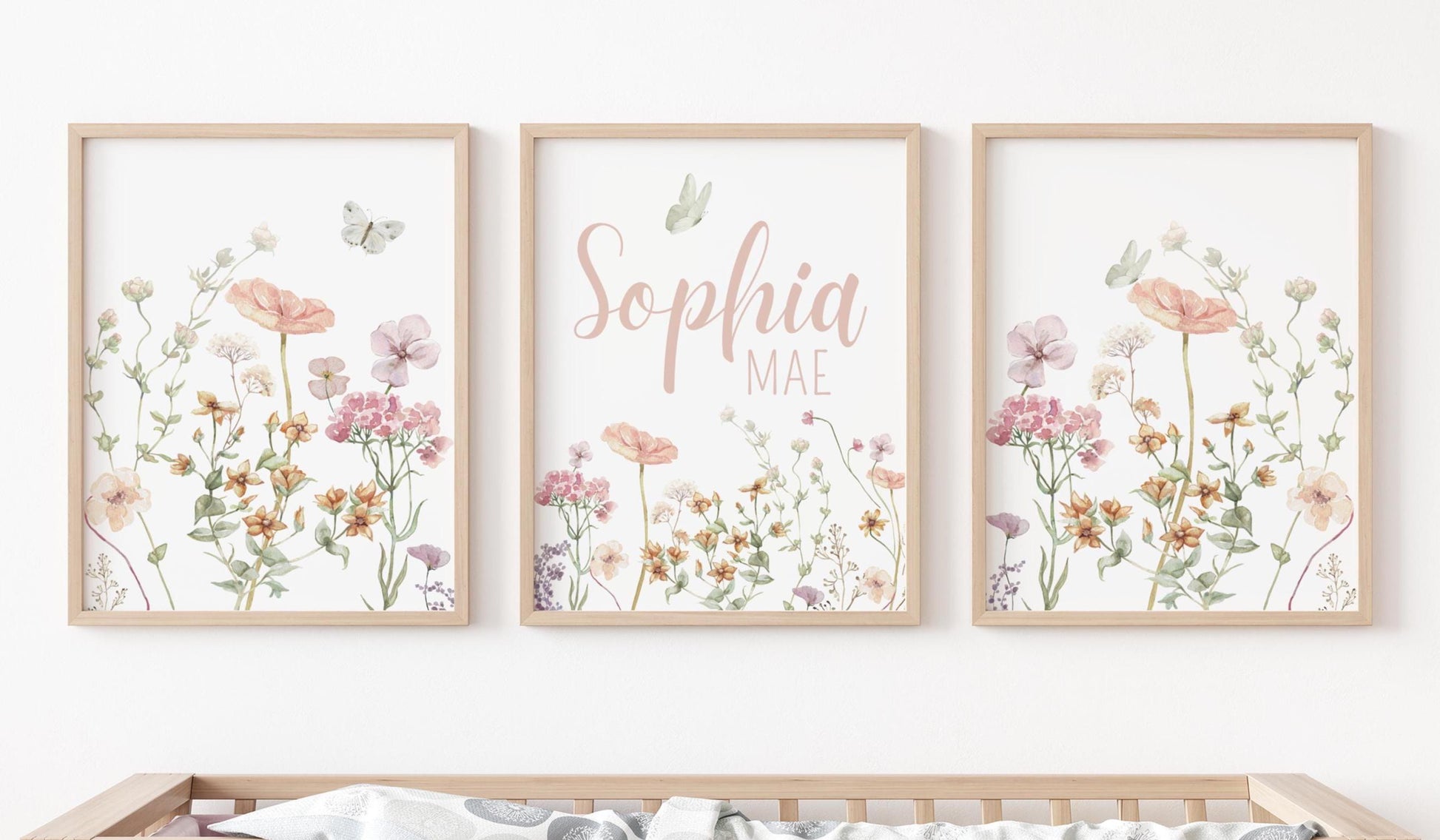 Personalized Wildflowers Nursery Wall Art Prints Set Of 3 | Baby girl Name Sign | Boho , Nursery Decor | Digital download Suartprintstudio