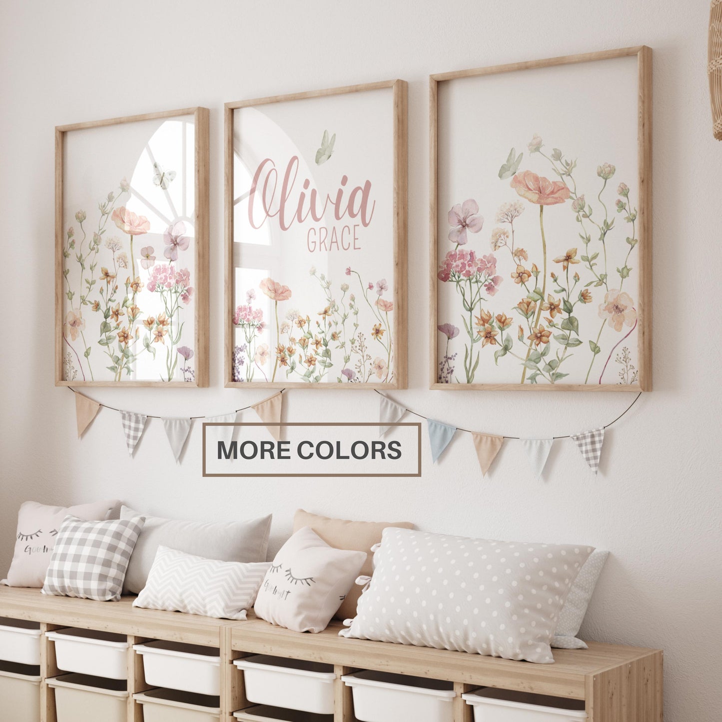 Personalized Wildflowers Nursery Wall Art Prints Set Of 3 | Baby girl Name Sign | Boho , Nursery Decor | Digital download Suartprintstudio