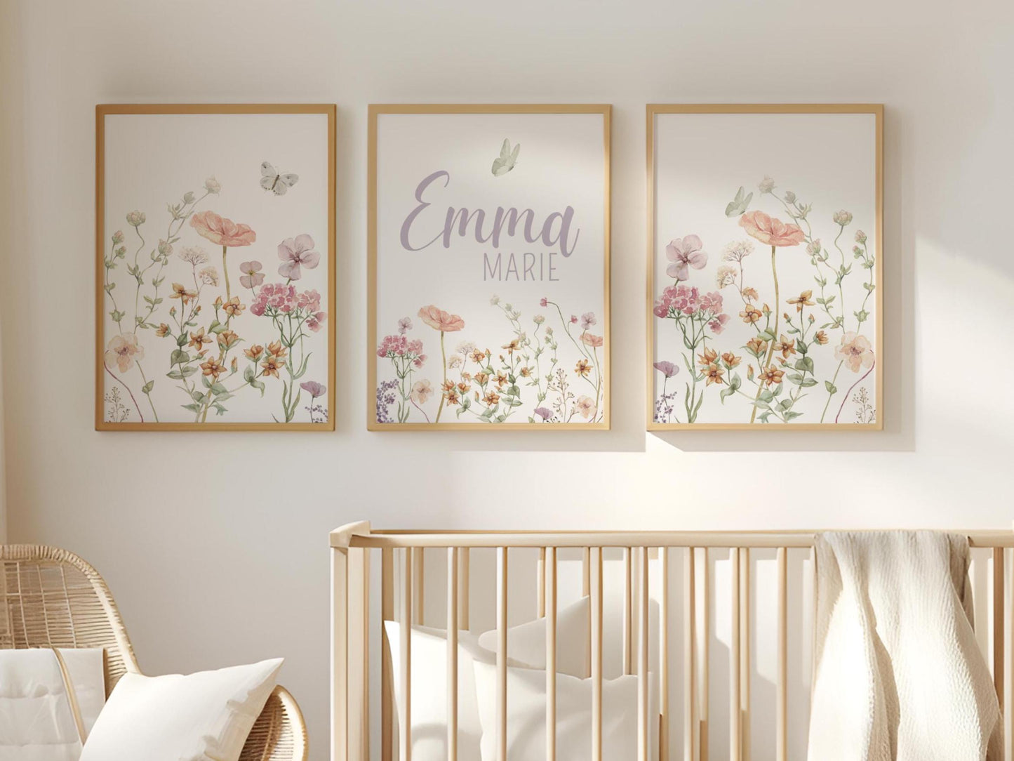 Personalized Wildflowers Nursery Wall Art Prints Set Of 3 | Baby girl Name Sign | Boho , Nursery Decor | Digital download Suartprintstudio