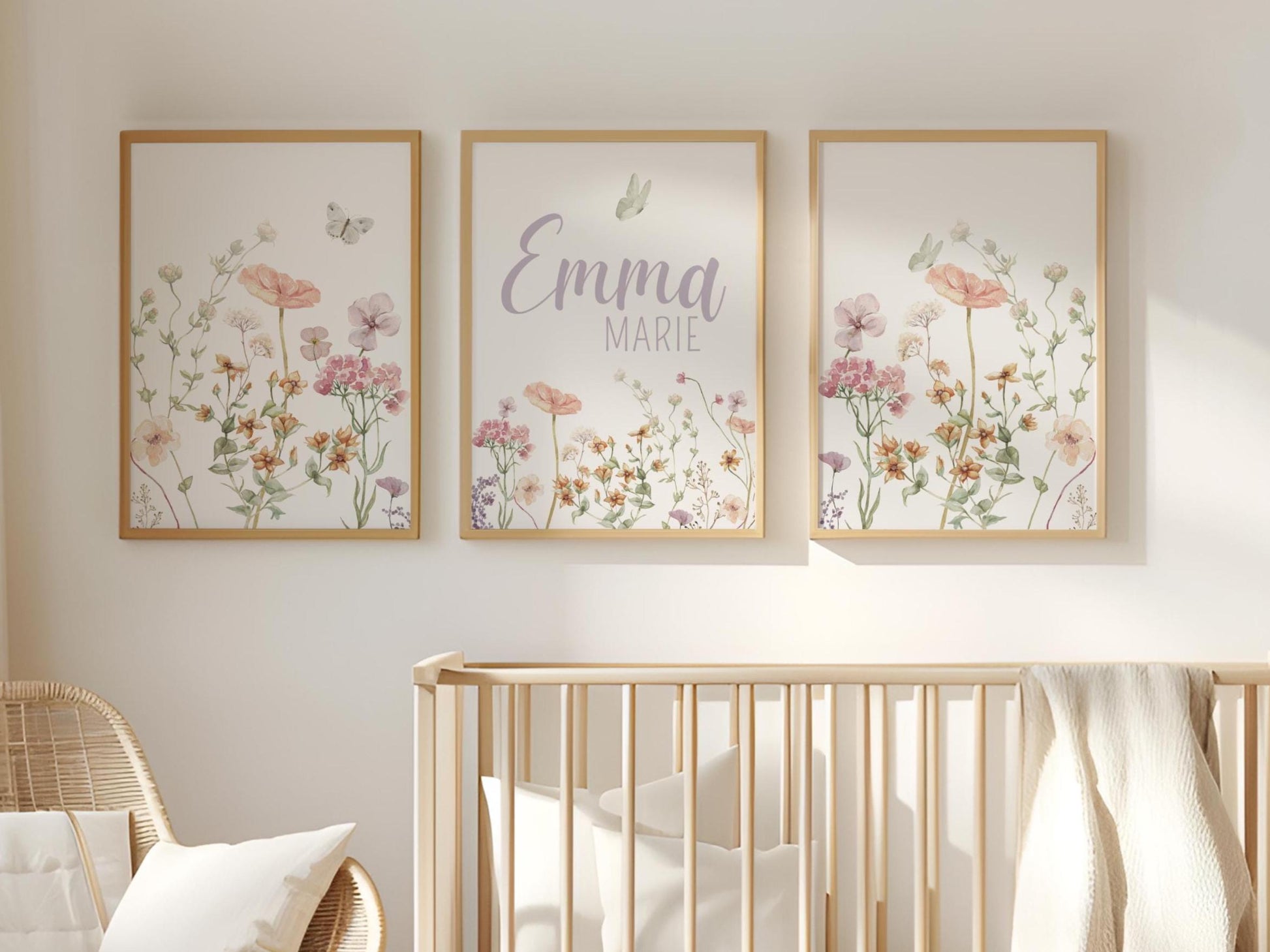 Personalized Wildflowers Nursery Wall Art Prints Set Of 3 | Baby girl Name Sign | Boho , Nursery Decor | Digital download Suartprintstudio