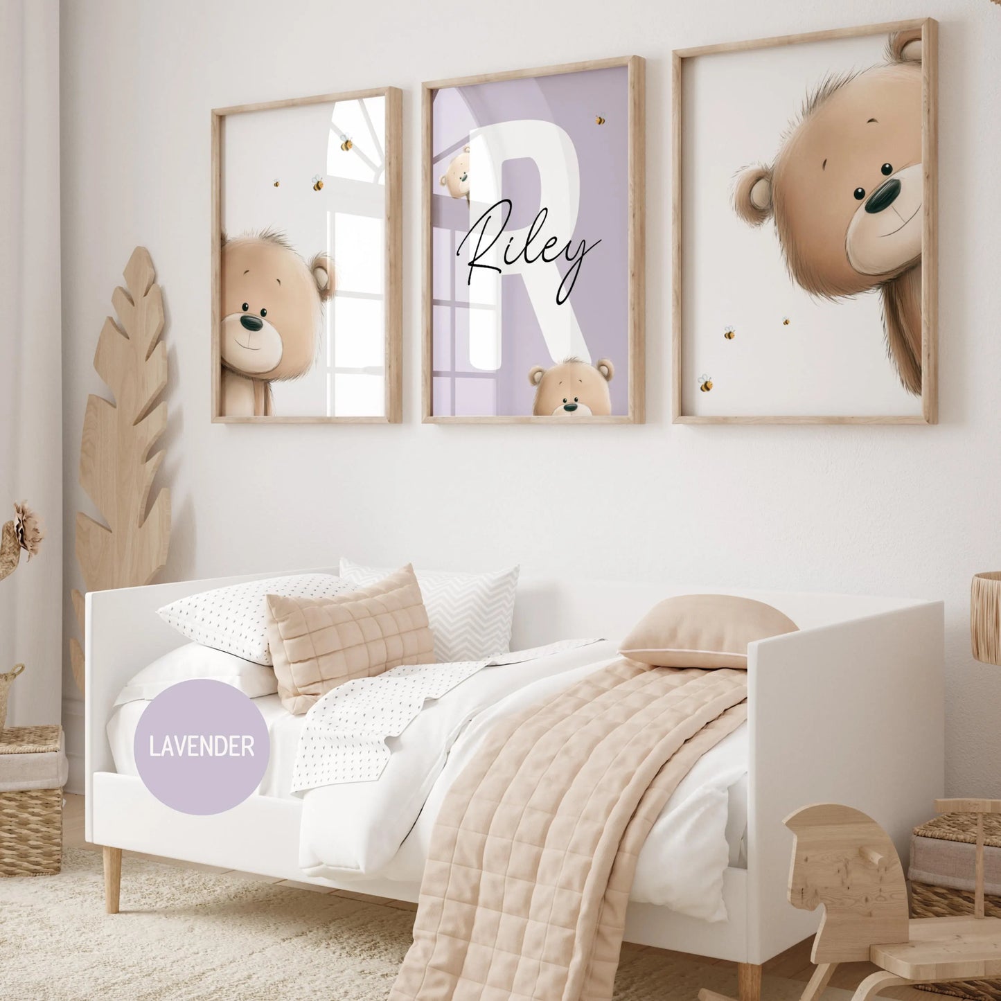 Teddy Bear Nursery Wall Art Prints — a set of 3 beautifully designed prints, personalized with your baby's name. The perfect baby shower gift or newborn name sign, available as an instant digital download. Simply print and display; Suartprintstudio