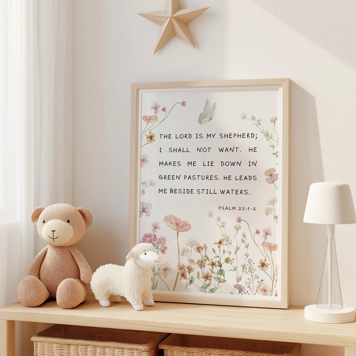 Psalm 23 Wildflower Wall Art for Nursery Decor – Christian Scripture Print (Digital Download)