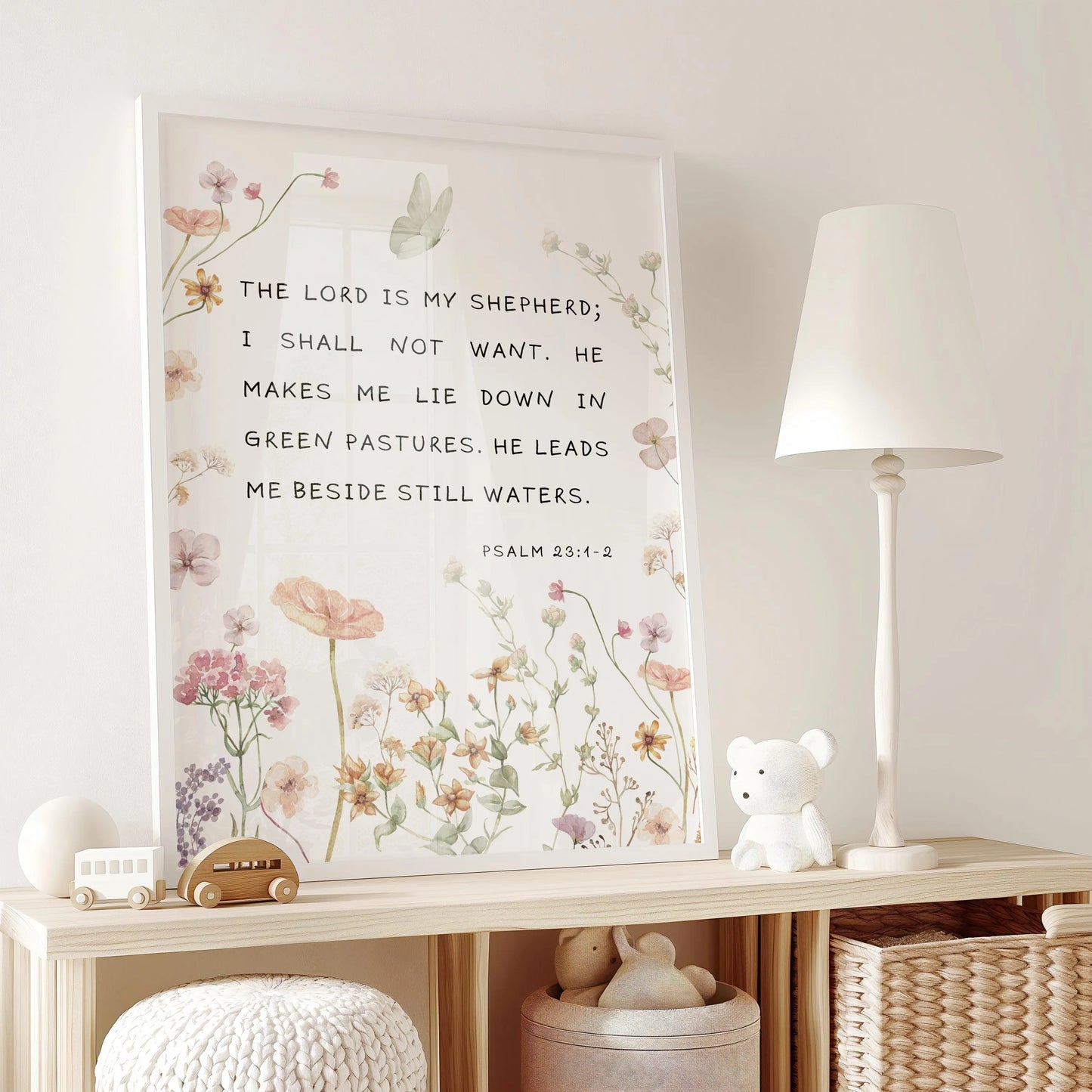Psalm 23 Wildflower Wall Art for Nursery Decor – Christian Scripture Print (Digital Download)