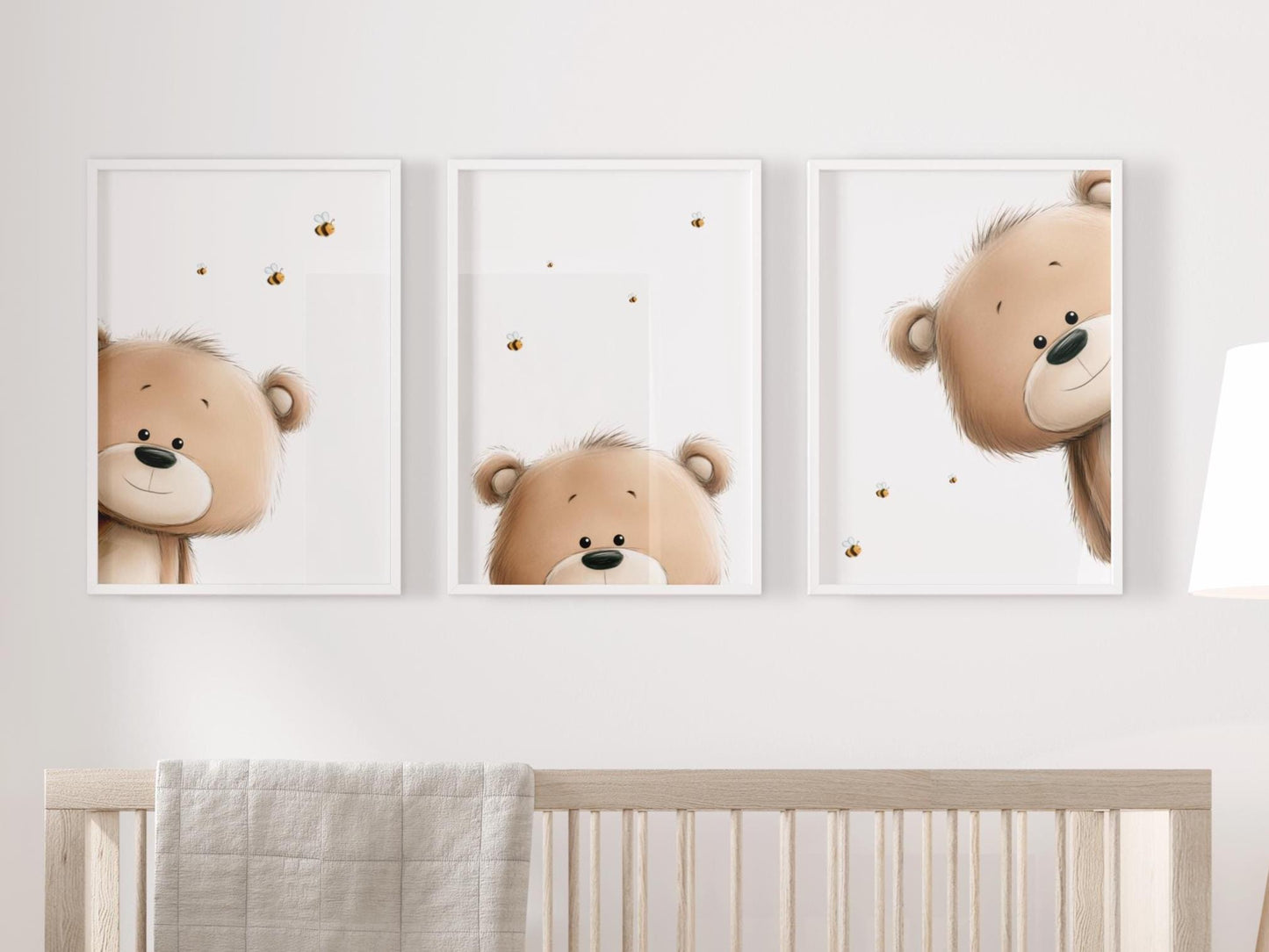 Watercolor Peeking Teddy Bears Nursery Wall Art | Set of 3 Prints | Baby Boy & Girl Room Decor | Neutral Nursery | Baby Shower Gift | Instant Download