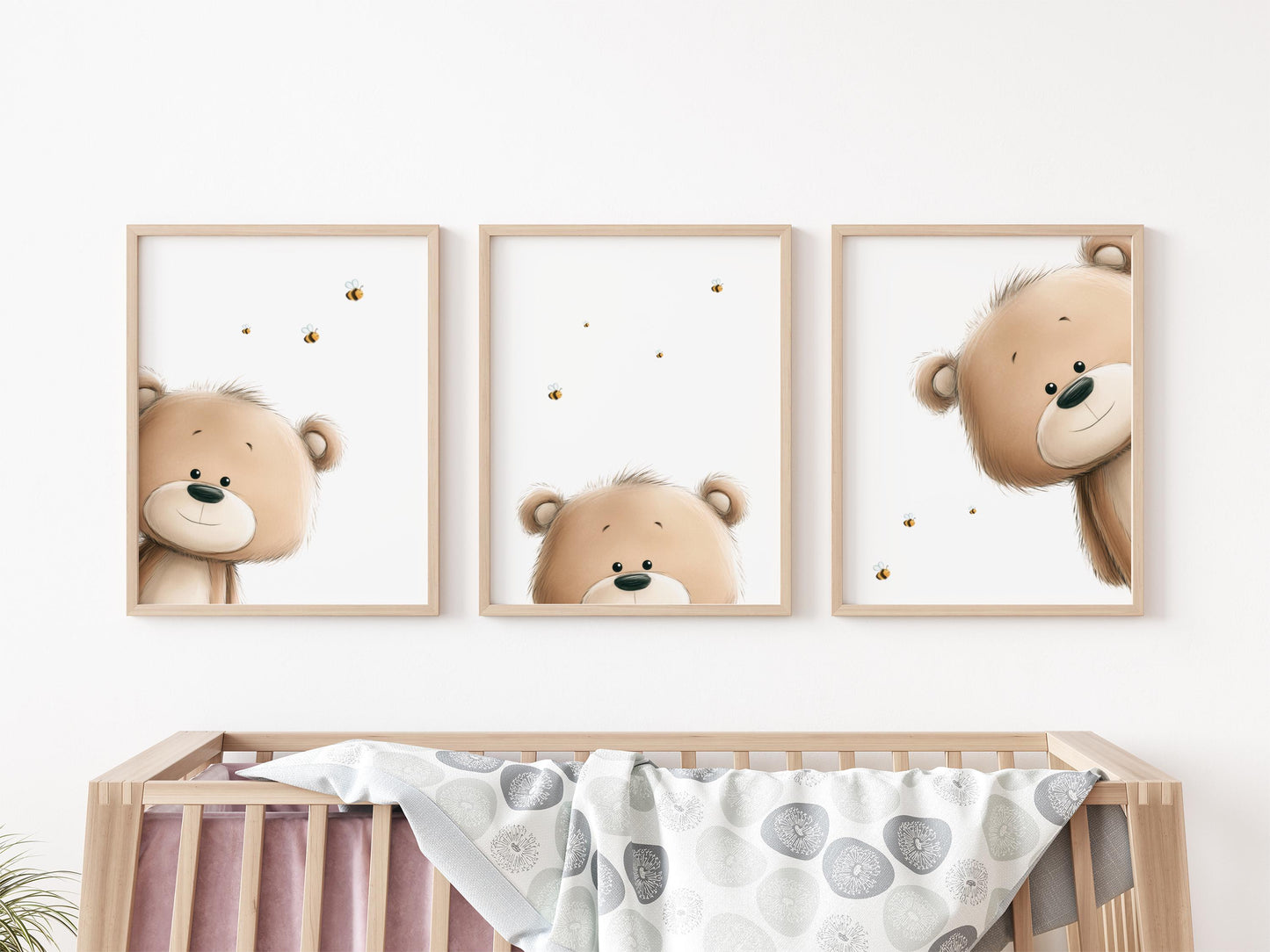 Watercolor Peeking Teddy Bears Nursery Wall Art | Set of 3 Prints | Baby Boy & Girl Room Decor | Neutral Nursery | Baby Shower Gift | Instant Download