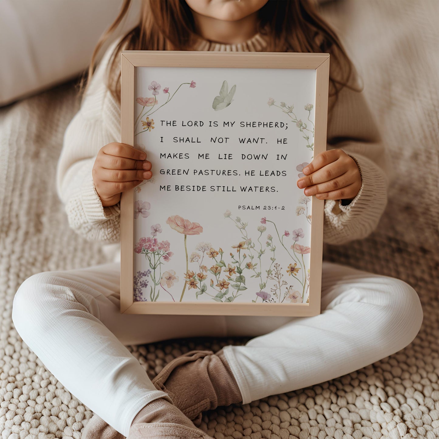 Psalm 23 Wildflower Wall Art for Nursery Decor – Christian Scripture Print (Digital Download)