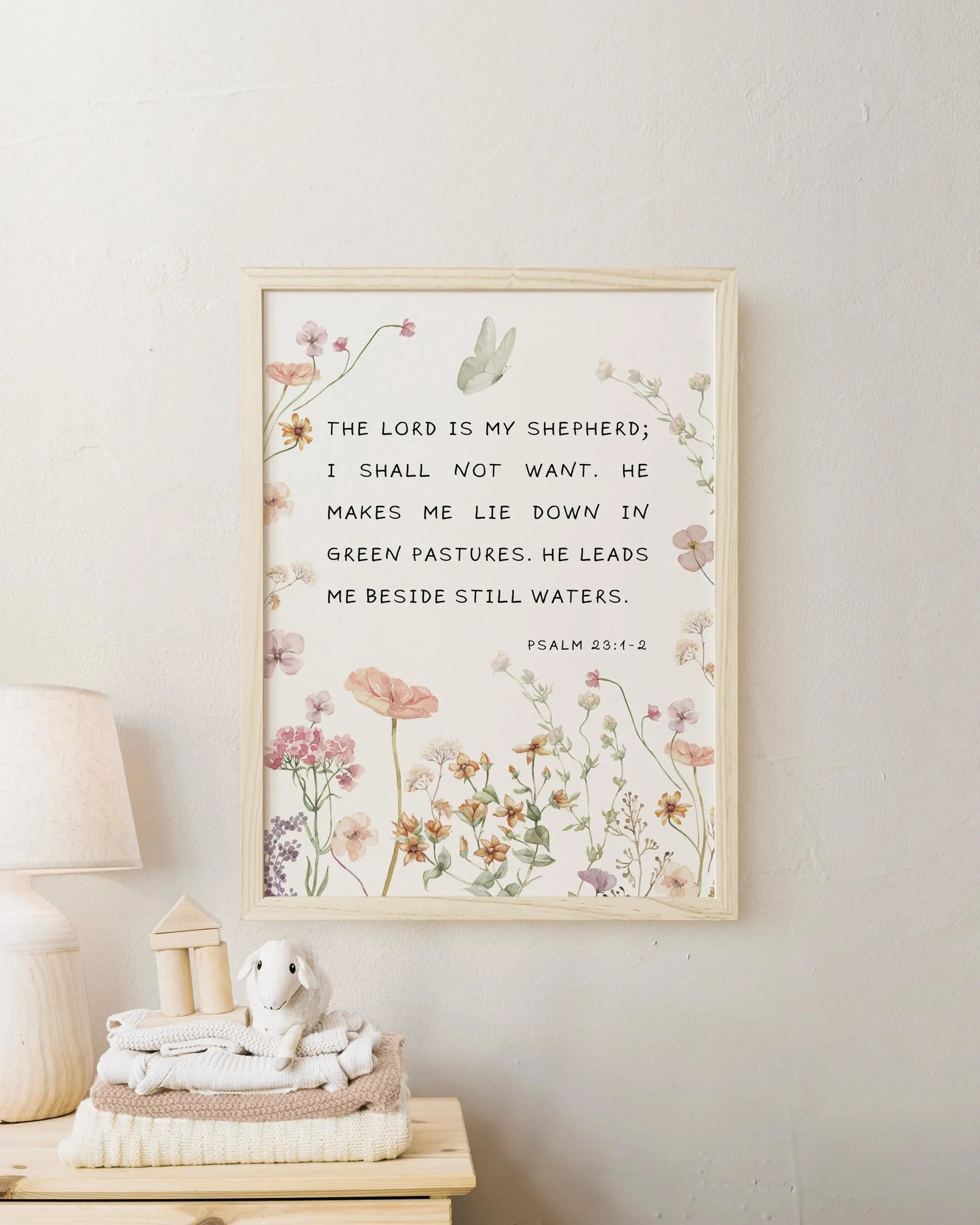 Psalm 23 Wildflower Wall Art for Nursery Decor – Christian Scripture Print (Digital Download)