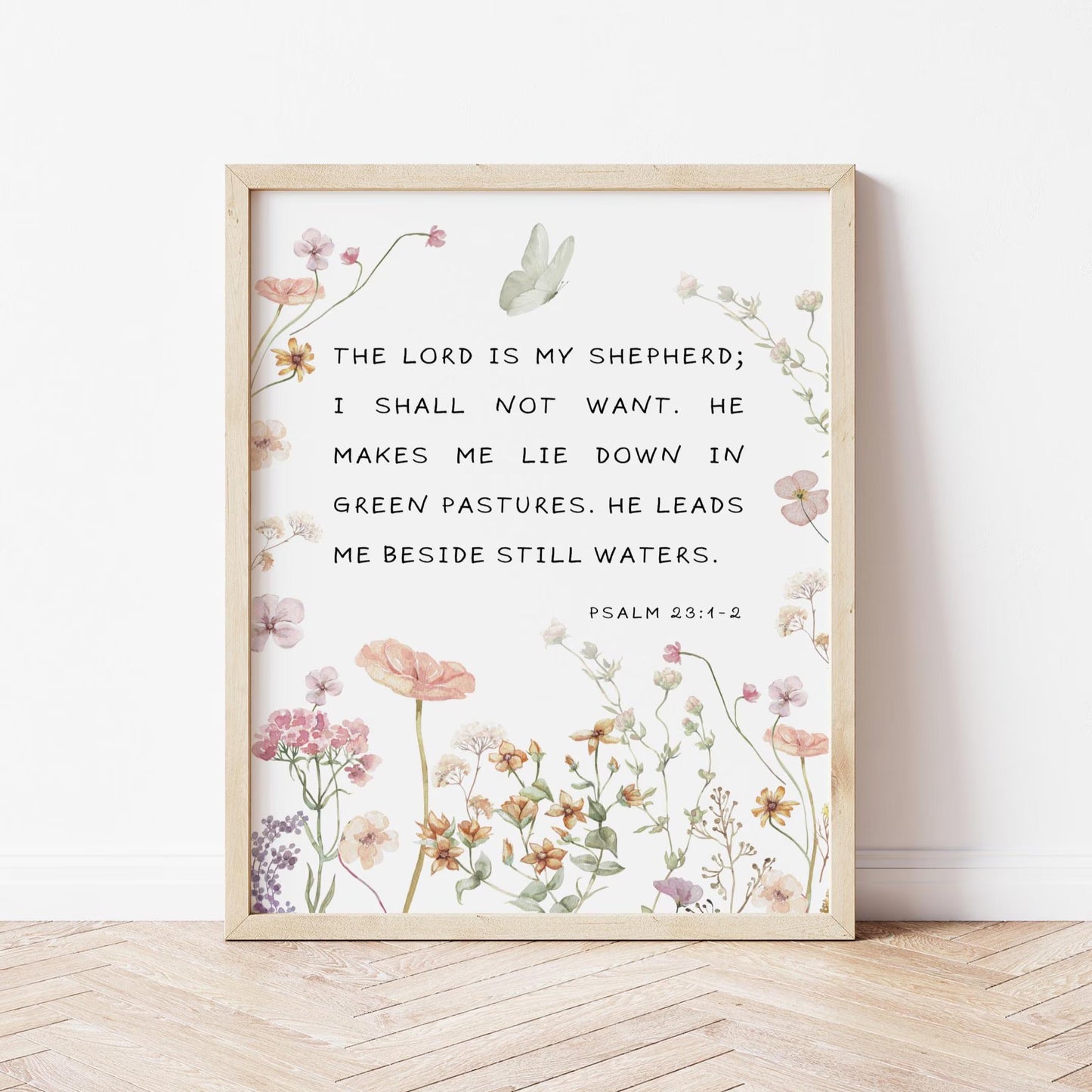 Psalm 23 Wildflower Wall Art for Nursery Decor – Christian Scripture Print (Digital Download)