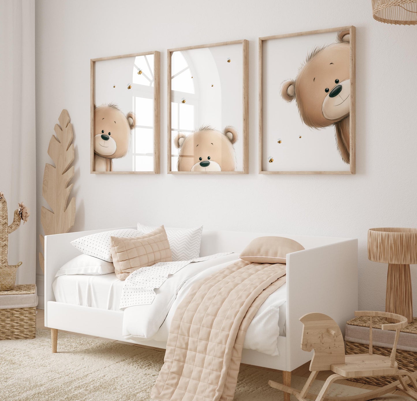 Watercolor Peeking Teddy Bears Nursery Wall Art | Set of 3 Prints | Baby Boy & Girl Room Decor | Neutral Nursery | Baby Shower Gift | Instant Download