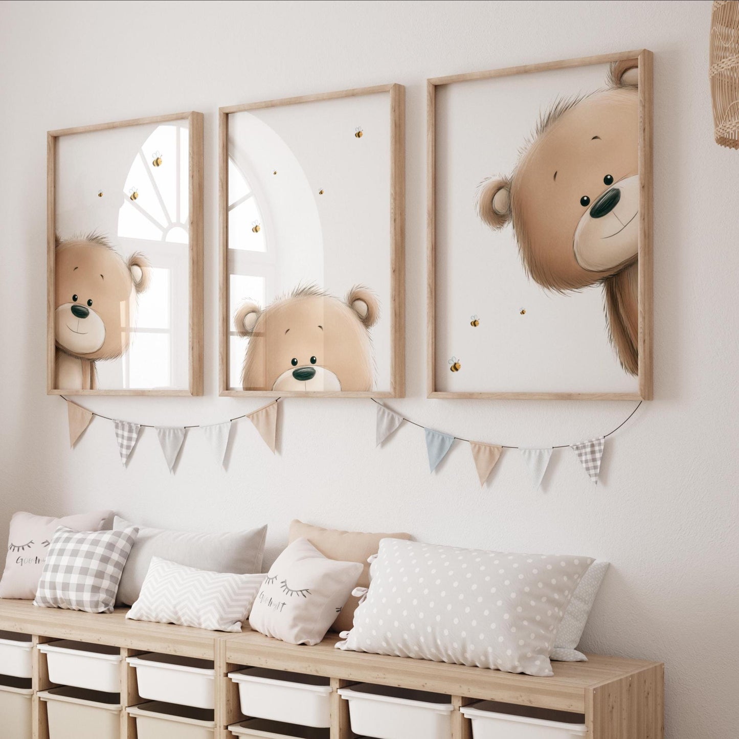 Watercolor Peeking Teddy Bears Nursery Wall Art | Set of 3 Prints | Baby Boy & Girl Room Decor | Neutral Nursery | Baby Shower Gift | Instant Download