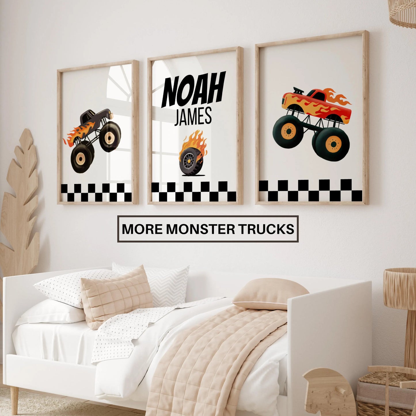 Personalized Monster Truck Hot Wheels Custom Name Nursery Wall Art — Boys Room Prints & Playroom Decor | Monster Jam Boys Nursery Print | Baby Shower Gift | SuArtPrintStudio