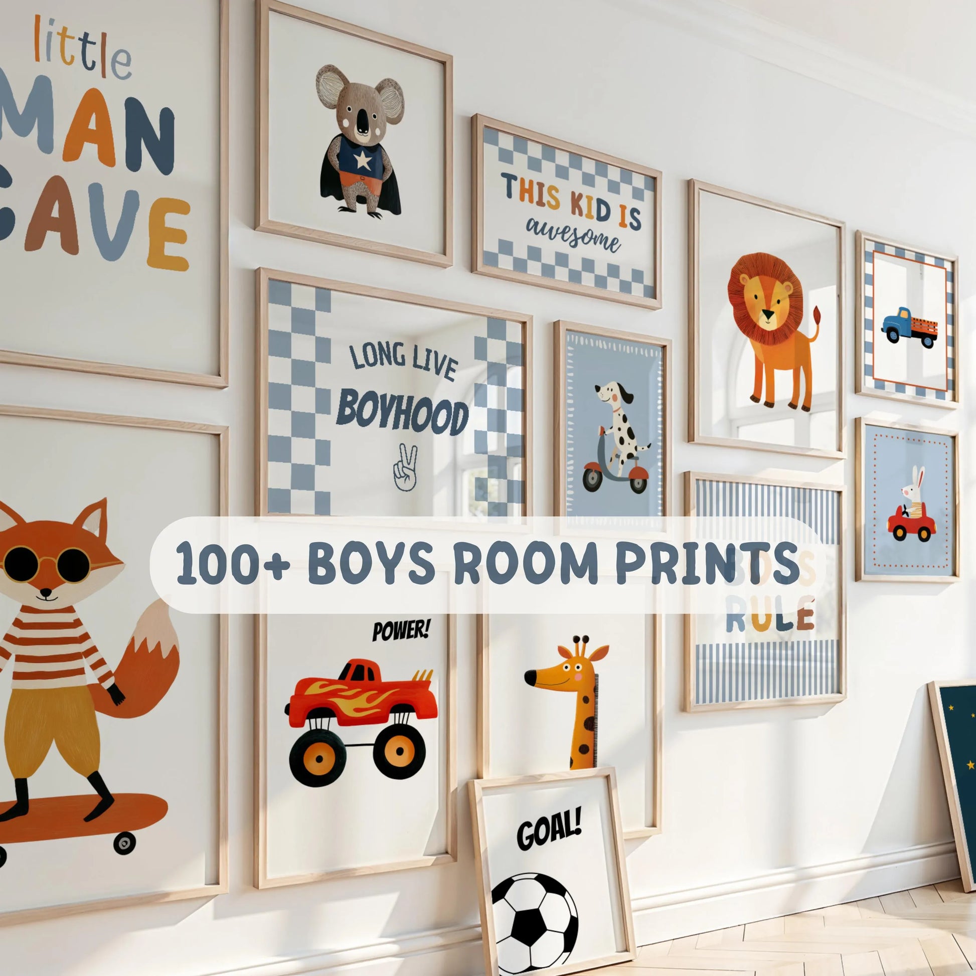 100+ Boys Nursery Wall Art Prints bundle preview – playful animal designs, instant download