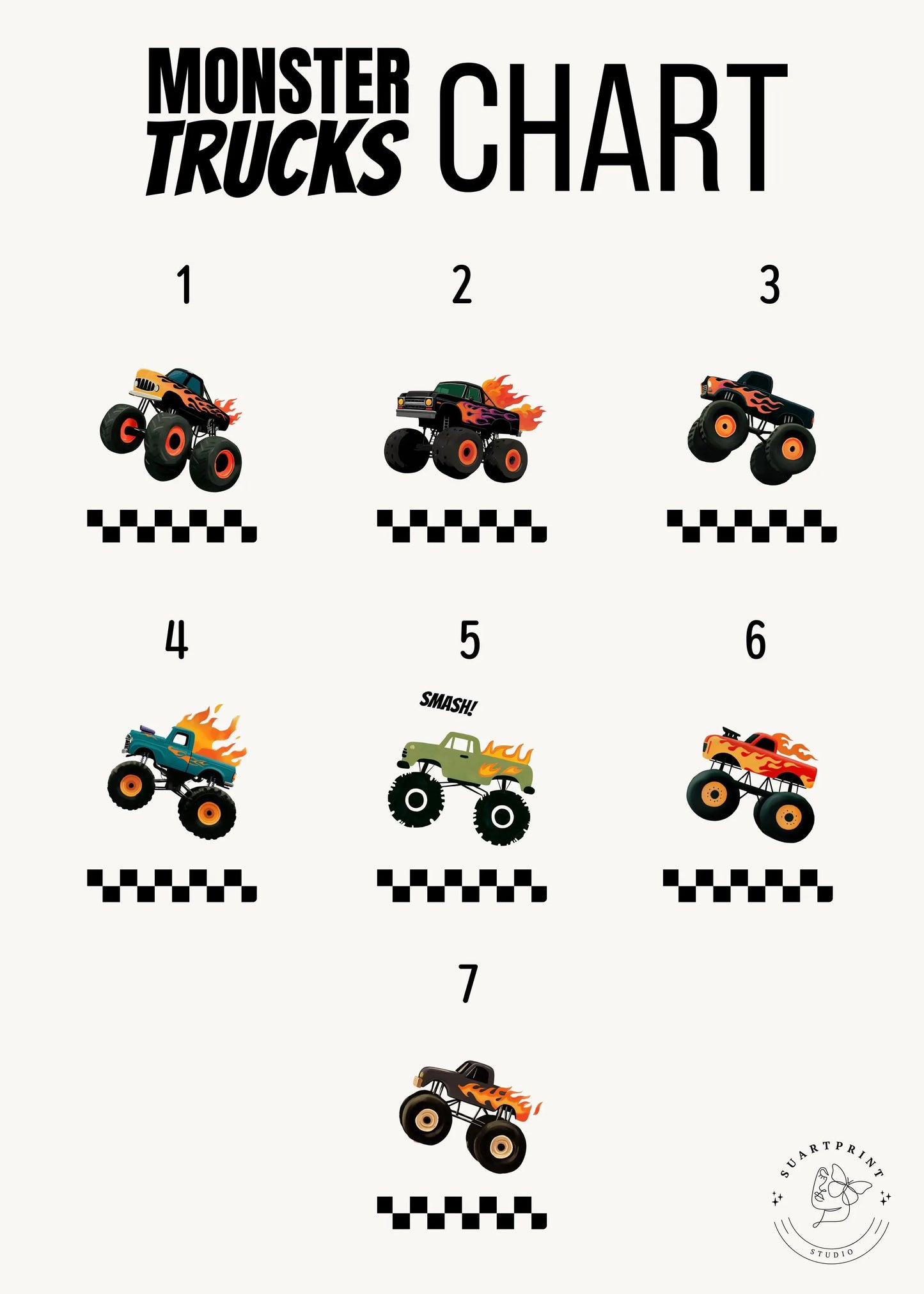 Personalized Monster Truck Hot Wheels Custom Name Nursery Wall Art — Boys Room Prints & Playroom Decor | Monster Jam Boys Nursery Print | Baby Shower Gift | SuArtPrintStudio