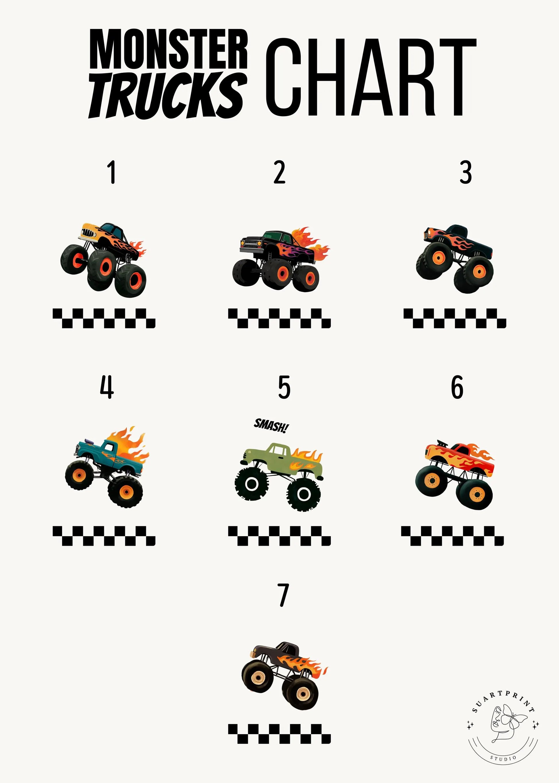 Personalized Monster Truck Hot Wheels Custom Name Nursery Wall Art — Boys Room Prints & Playroom Decor | Monster Jam Boys Nursery Print | Baby Shower Gift | SuArtPrintStudio