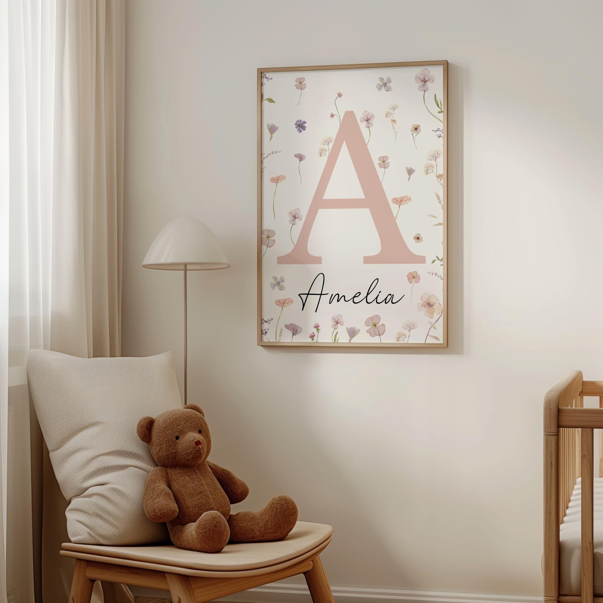 Personalized Wildflowers baby Nursery Wall Art Print| baby name sign| Boho, Girl nursery decor Suartprintstudio