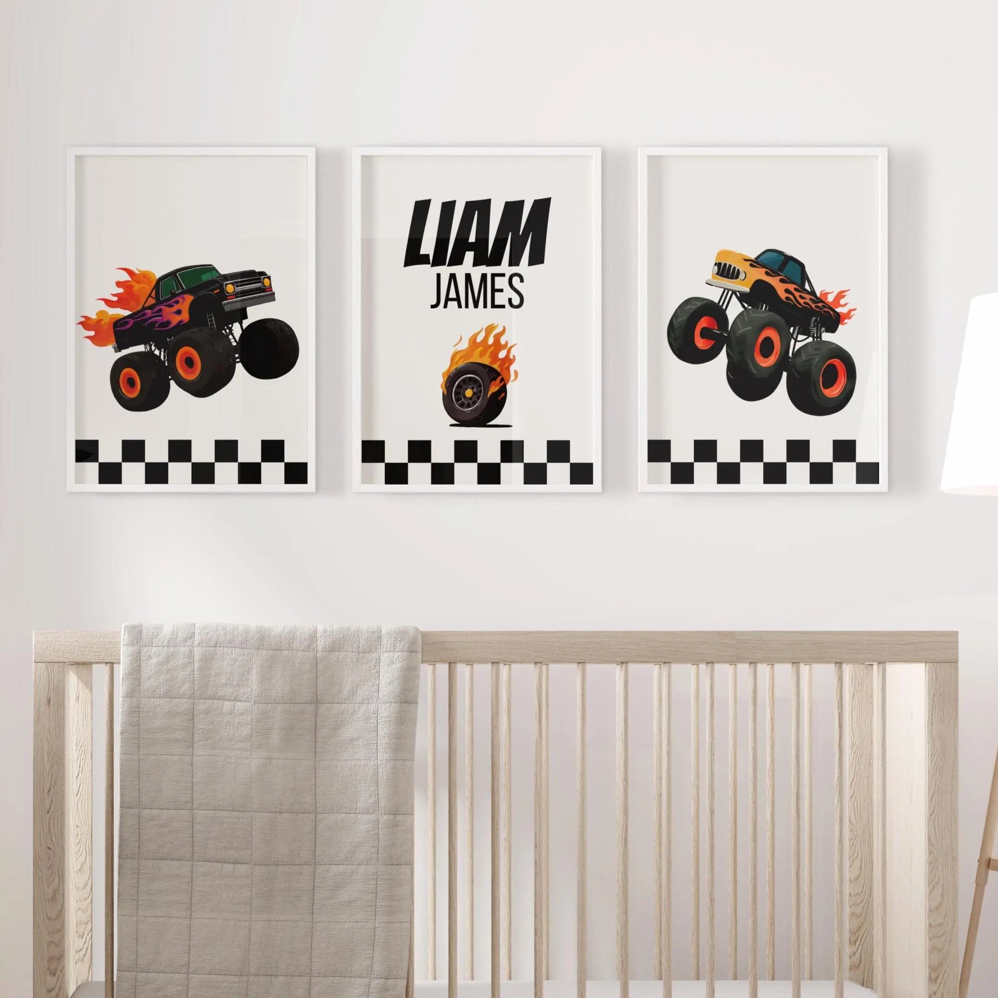 Custom Monster Truck  Boys Nursery Wall Art Prints Set of 3, Name Sign Monster Jam boys room & Playroom decor. Perfect baby shower gift, nursery decor. Digital download, printable Art