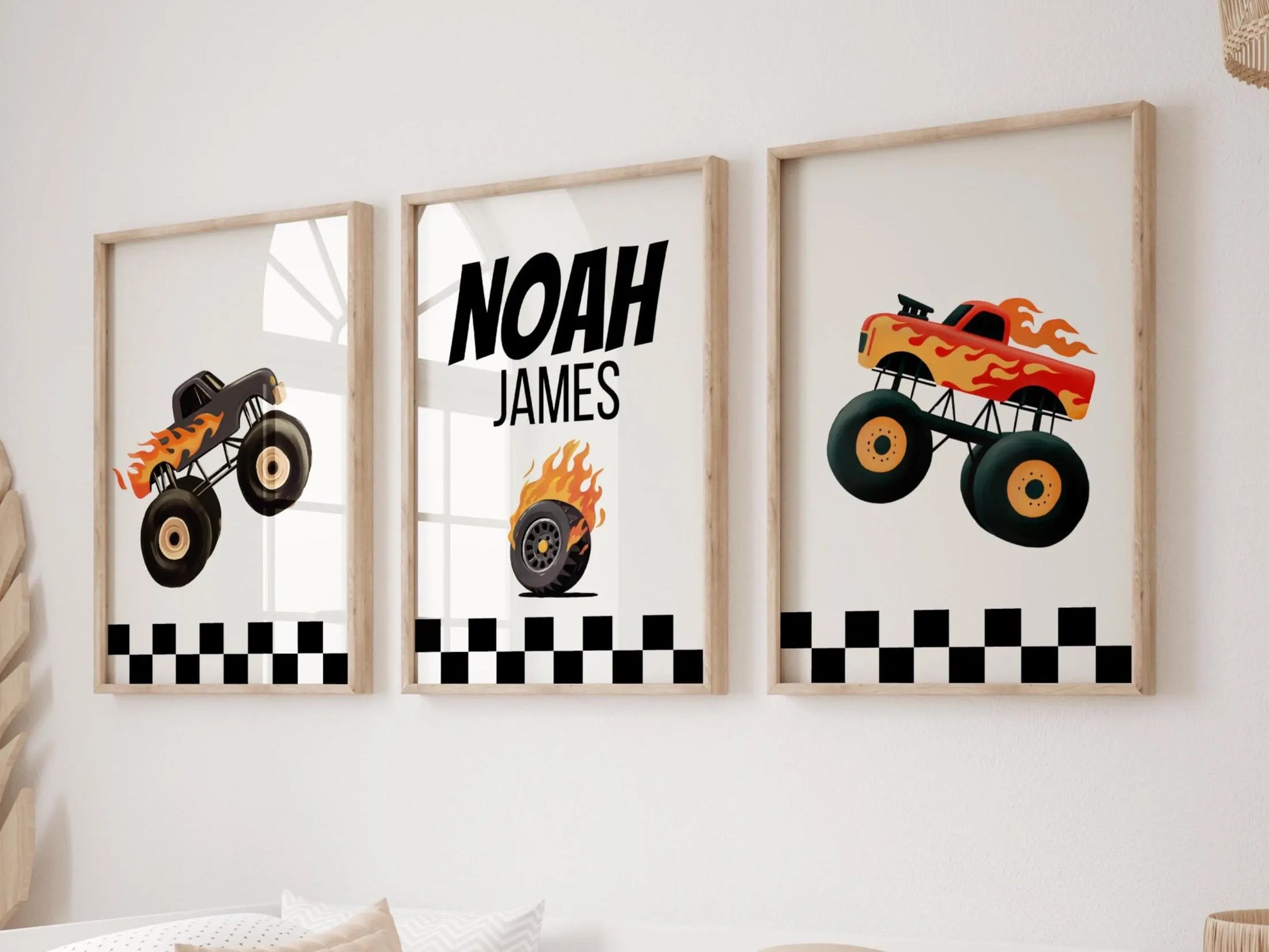 Custom Monster Truck  Boys Nursery Wall Art Prints Set of 3, Name Sign Monster Jam boys room & Playroom decor. Perfect baby shower gift, nursery decor. Digital download, printable Art