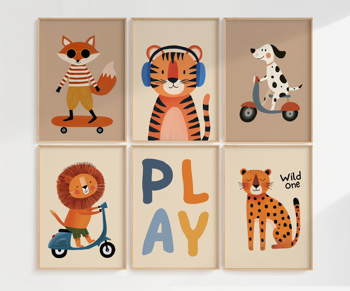 Whimsical nursery wall art prints set of 6 playroom decor safari woodland nursery decor | boys room decor toddler room decor | kids room gallery wall | baby shower gift di