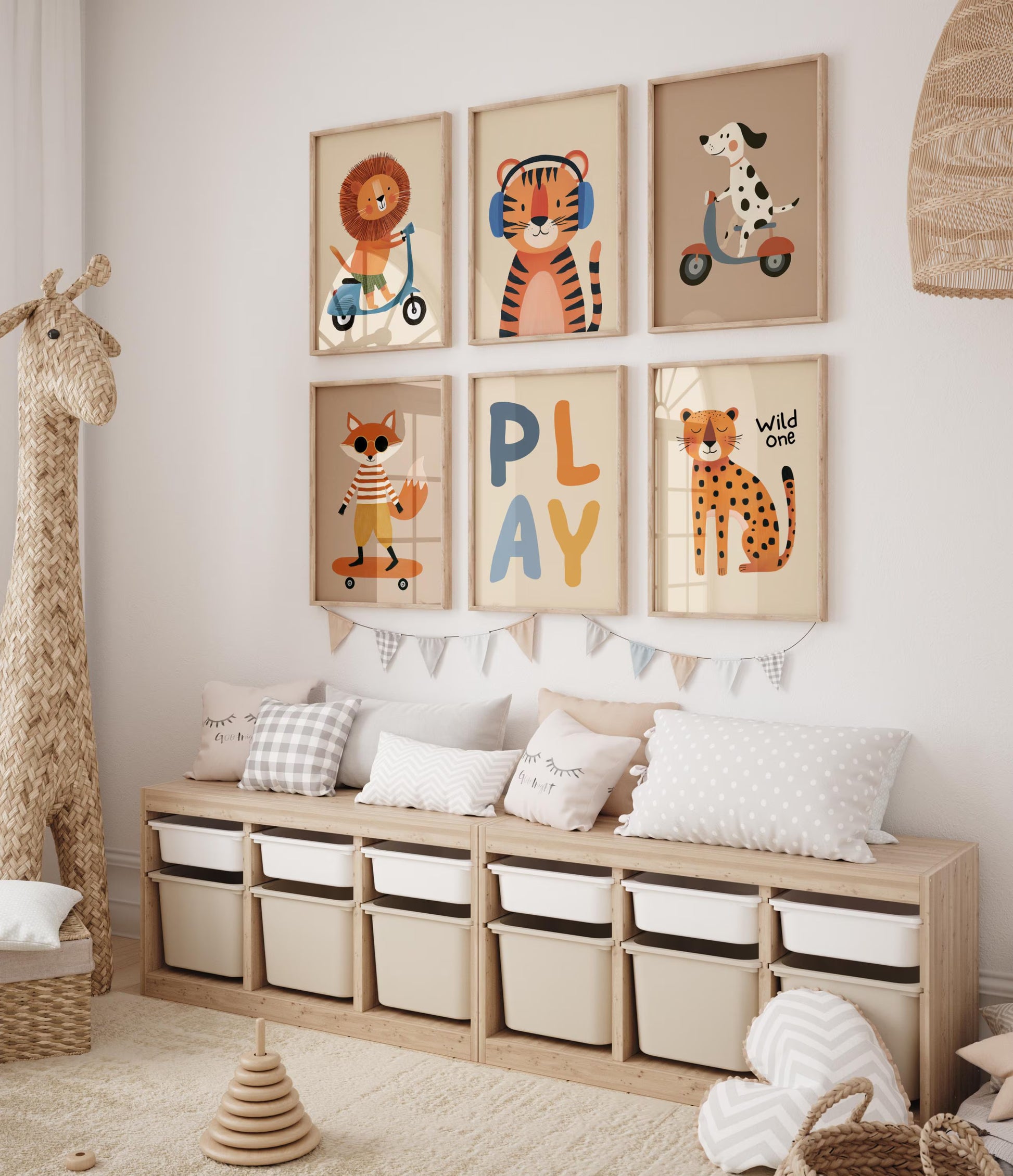 Whimsical nursery wall art prints set of 6 playroom decor safari woodland nursery decor | boys room decor toddler room decor | kids room gallery wall | baby shower gift di