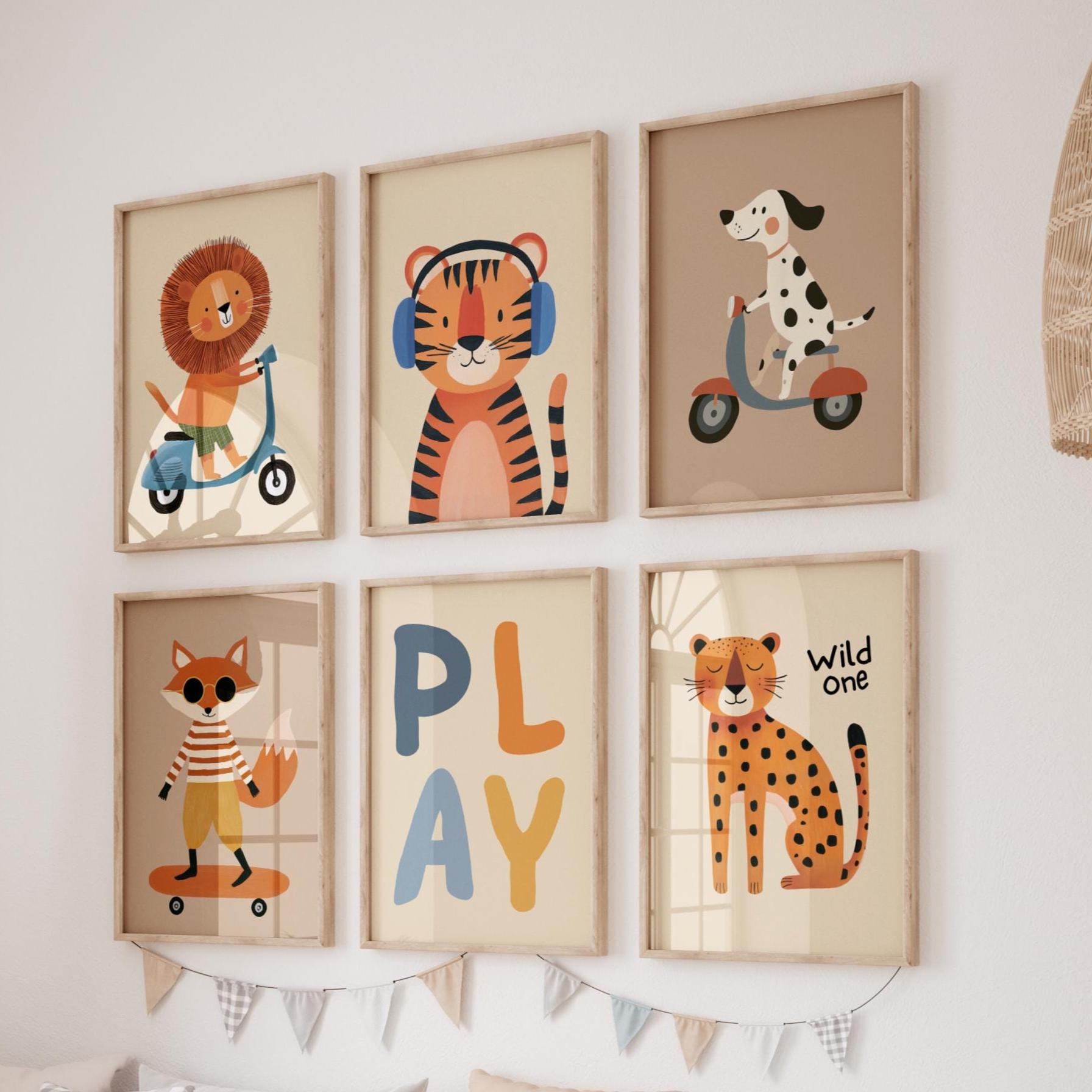 Whimsical nursery wall art prints set of 6 playroom decor safari woodland nursery decor | boys room decor toddler room decor | kids room gallery wall | baby shower gift di