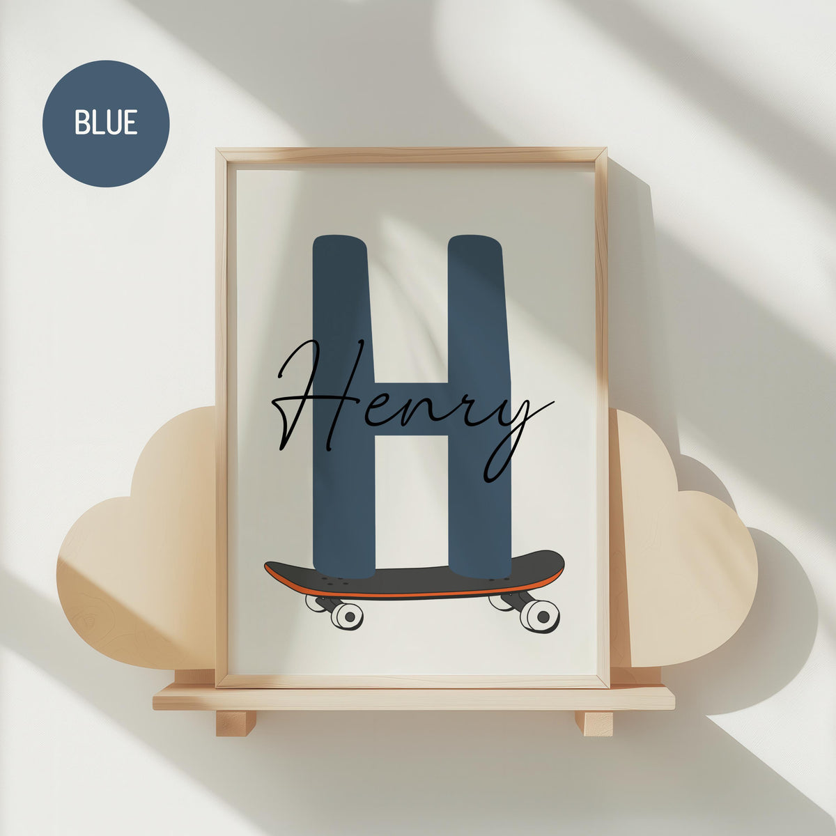 Skateboard Letter Nursery Name Print, Personalized Kids Room Wall Art, Custom Name Sign (Digital Download)