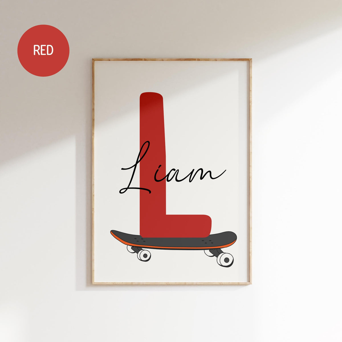 Skateboard Letter Nursery Name Print, Personalized Kids Room Wall Art, Custom Name Sign (Digital Download)