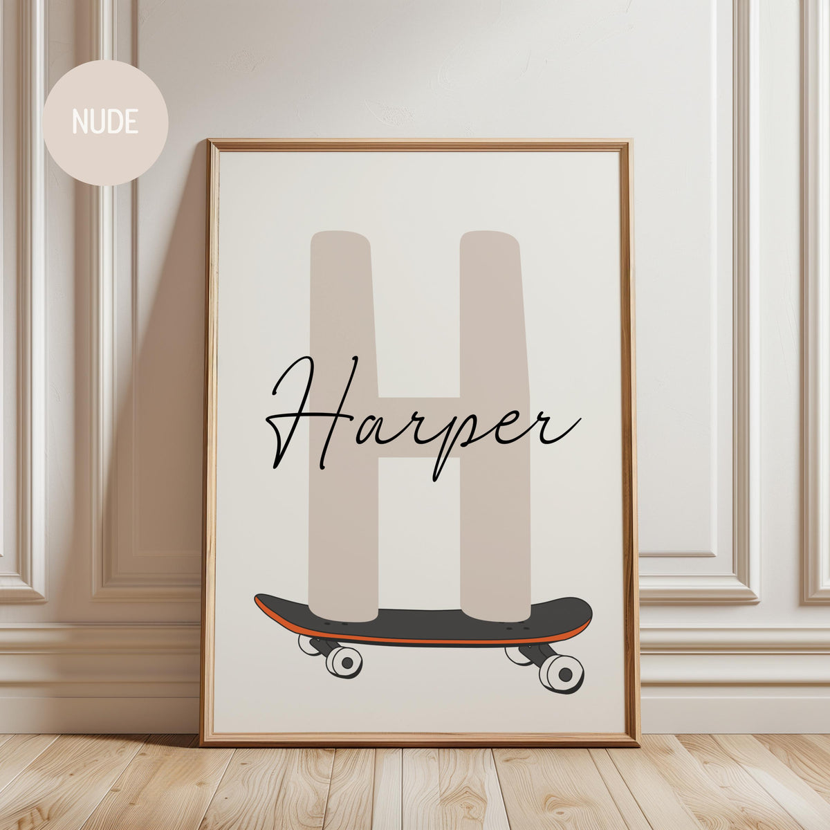 Skateboard Letter Nursery Name Print, Personalized Kids Room Wall Art, Custom Name Sign (Digital Download)