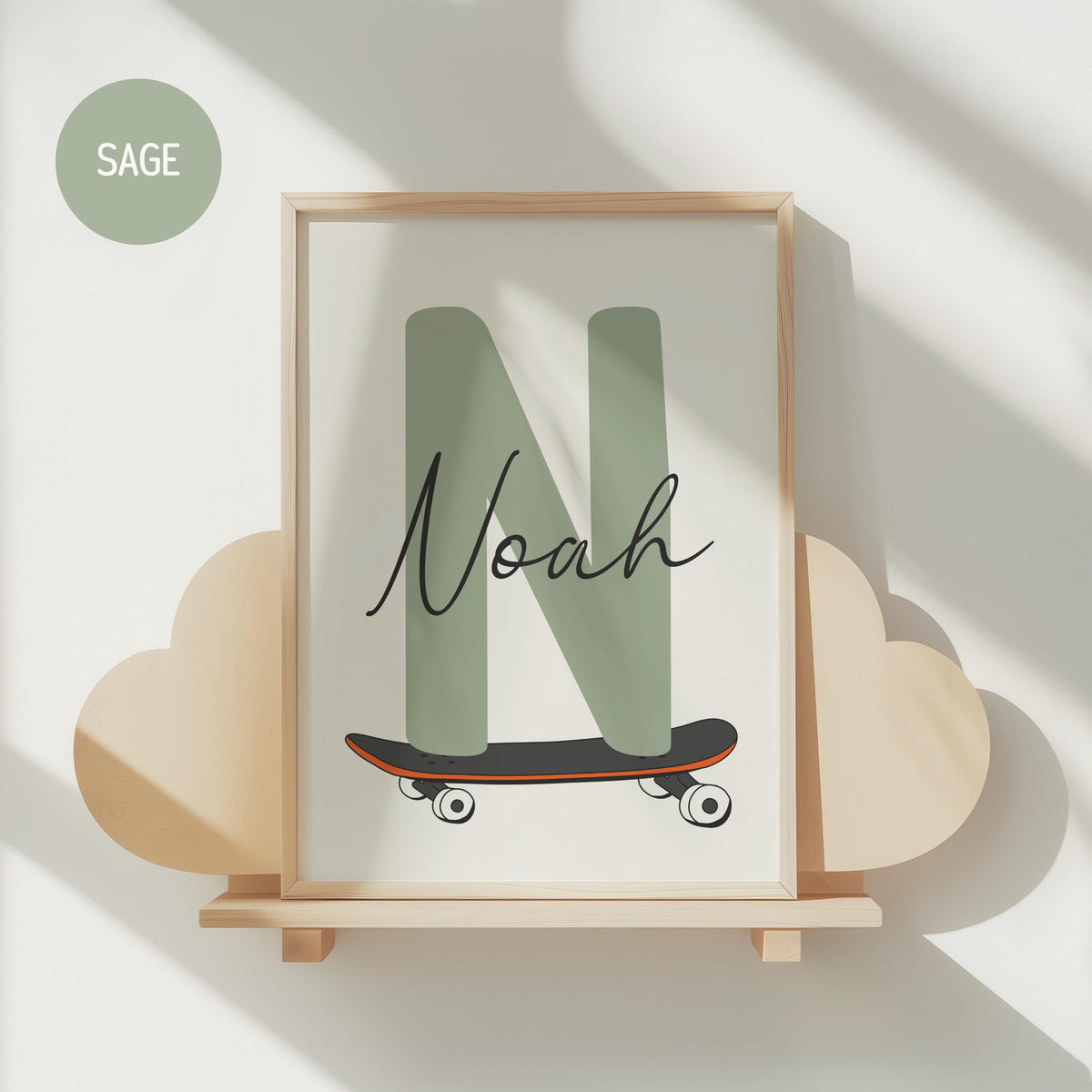 Skateboard Letter Nursery Name Print, Personalized Kids Room Wall Art, Custom Name Sign (Digital Download)