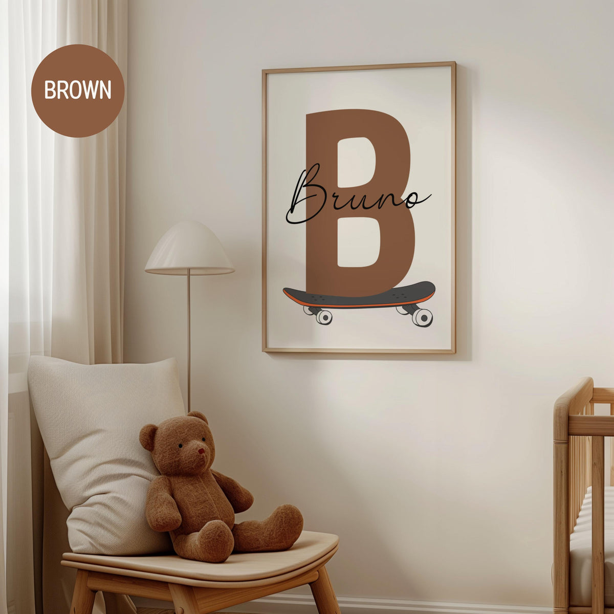 Skateboard Letter Nursery Name Print, Personalized Kids Room Wall Art, Custom Name Sign (Digital Download)