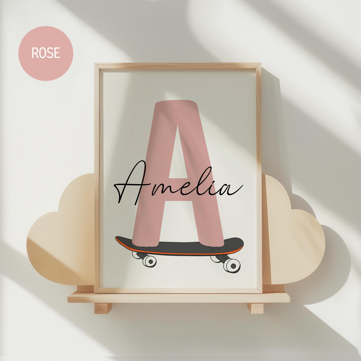 Skateboard Letter Nursery Name Print, Personalized Kids Room Wall Art, Custom Name Sign (Digital Download)