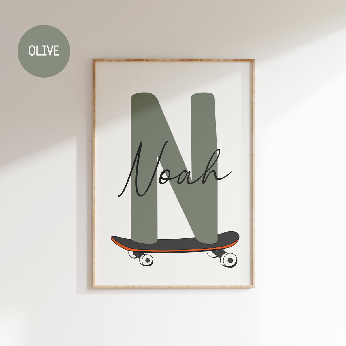 Skateboard Letter Nursery Name Print, Personalized Kids Room Wall Art, Custom Name Sign (Digital Download)