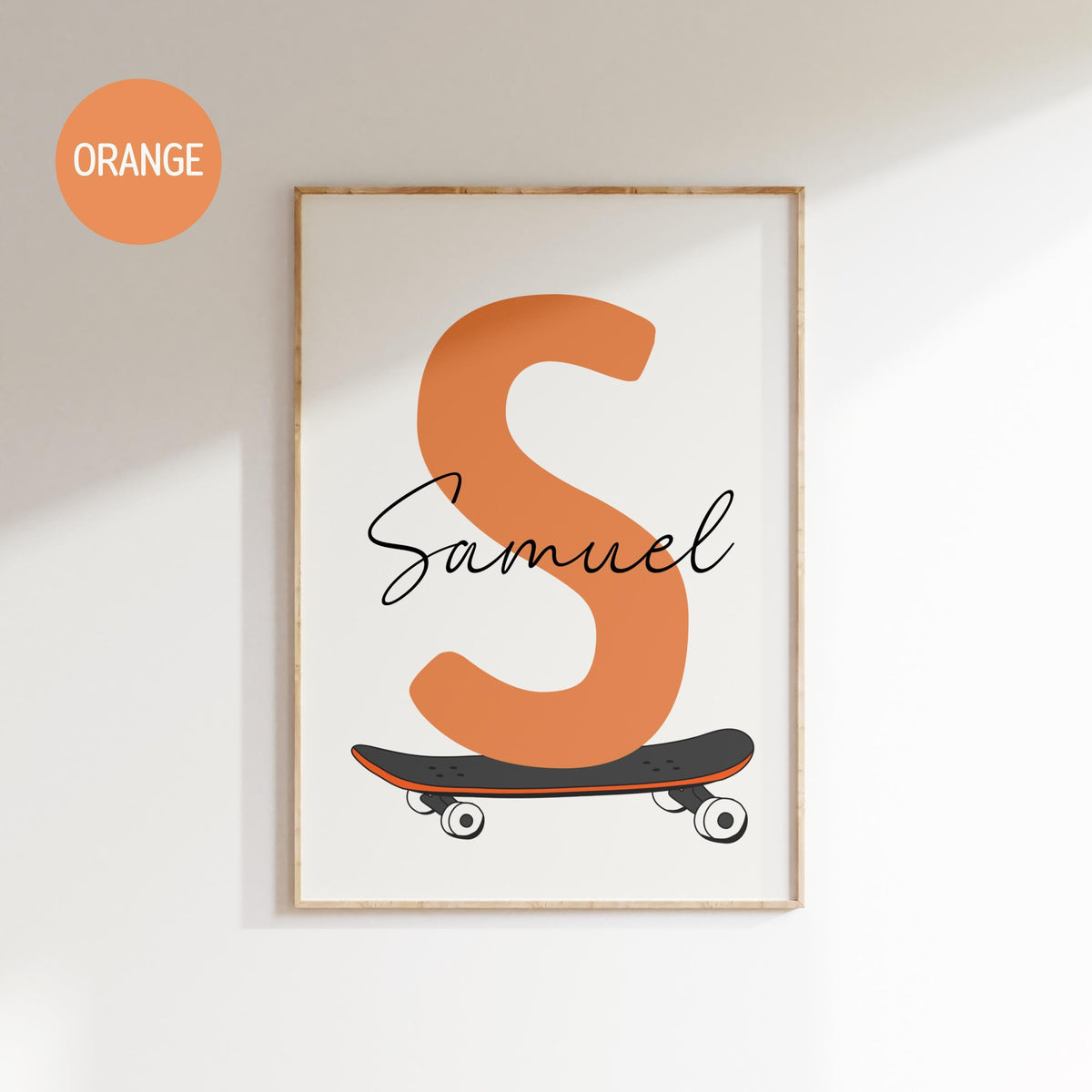Skateboard Letter Nursery Name Print, Personalized Kids Room Wall Art, Custom Name Sign (Digital Download)