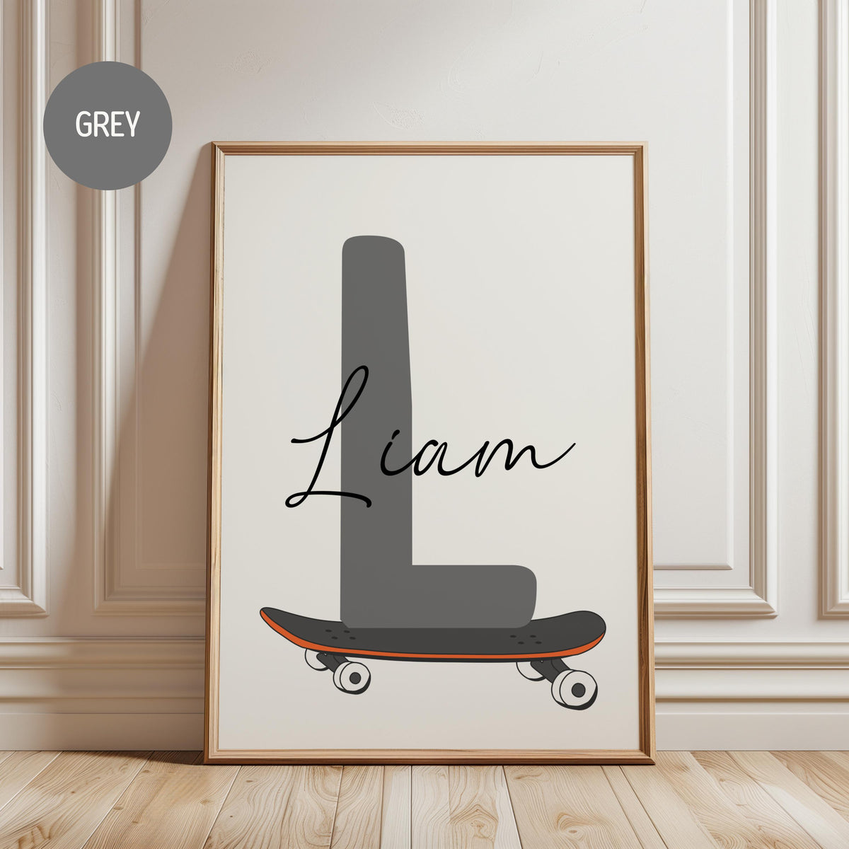 Skateboard Letter Nursery Name Print, Personalized Kids Room Wall Art, Custom Name Sign (Digital Download)