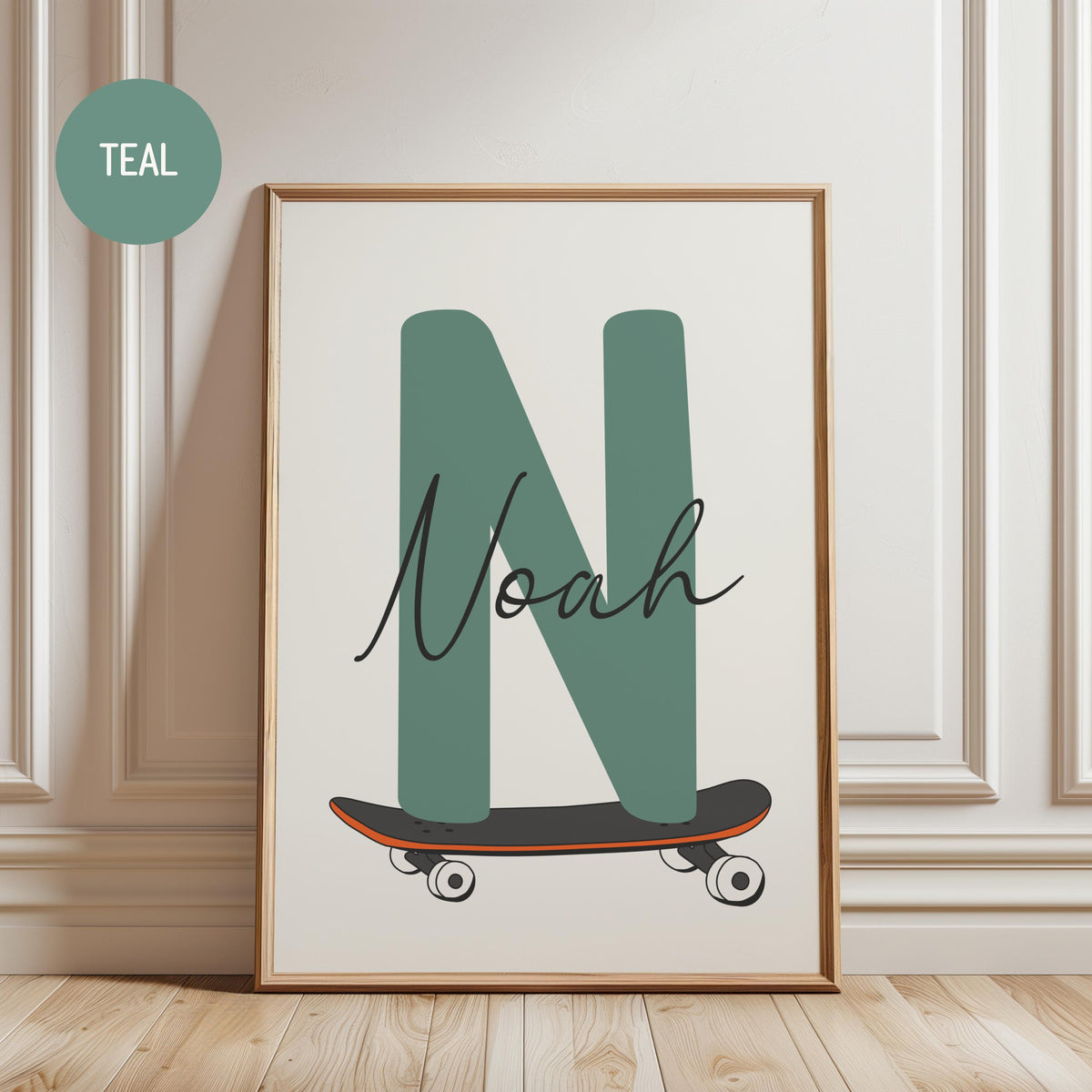 Skateboard Letter Nursery Name Print, Personalized Kids Room Wall Art, Custom Name Sign (Digital Download)