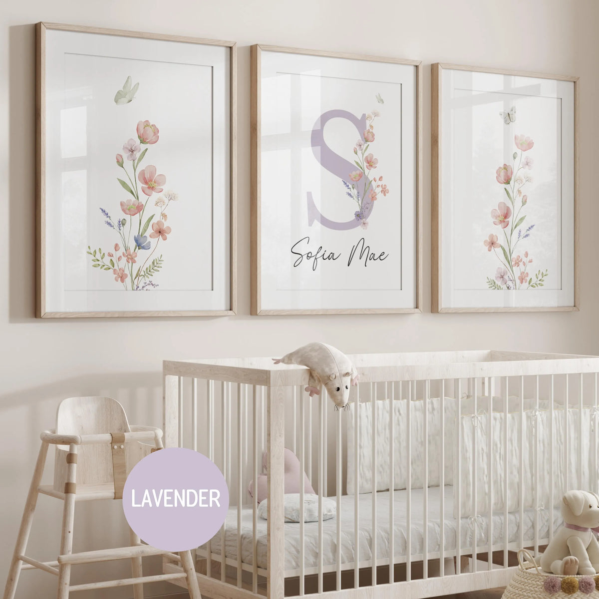 Floral Nursery Wall Art | Custom wildflowers Prints | Boho Baby Girls Nursery Decor | Personalized Name Initial ( Digital Download)