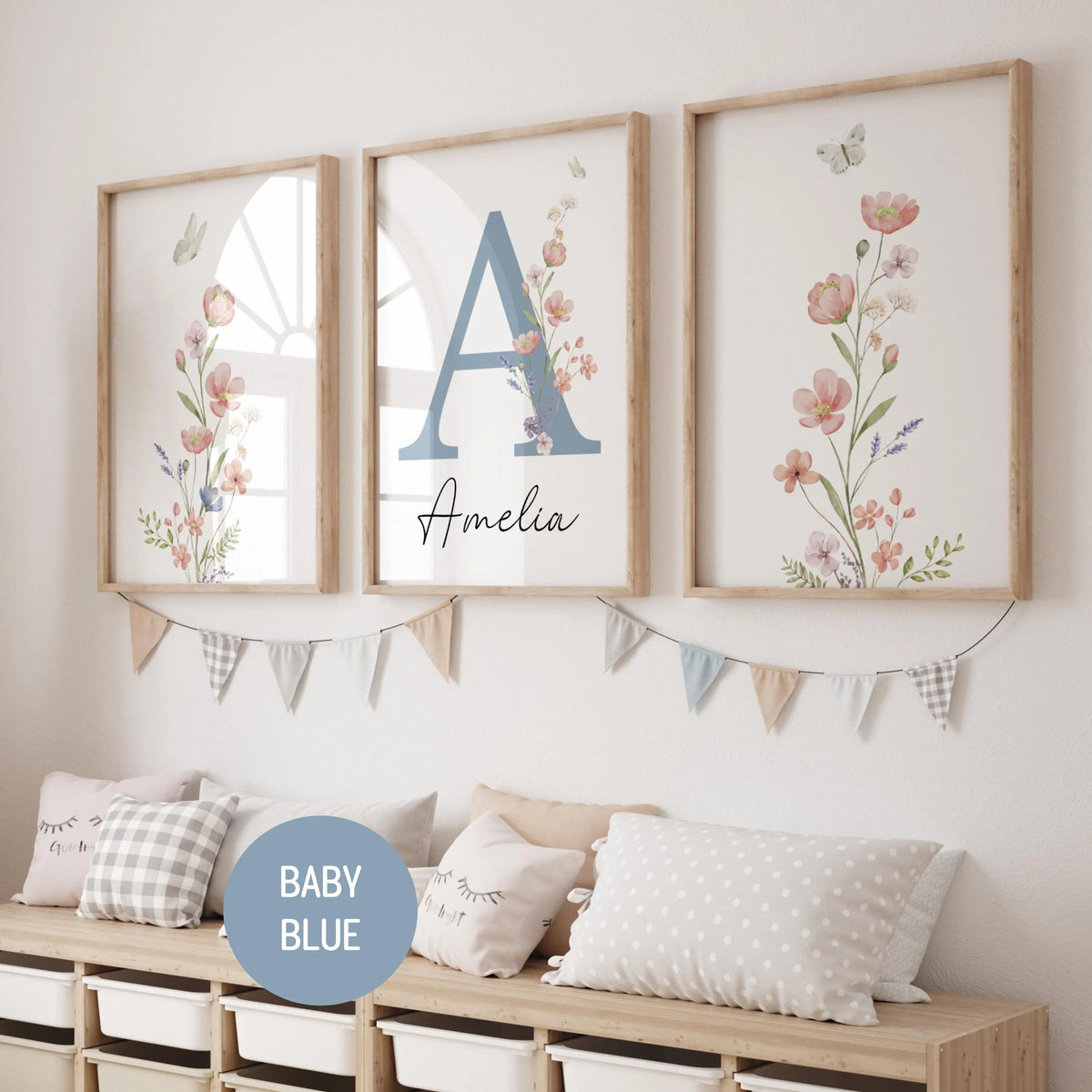 Floral Nursery Wall Art | Custom wildflowers Prints | Boho Baby Girls Nursery Decor | Personalized Name Initial ( Digital Download)