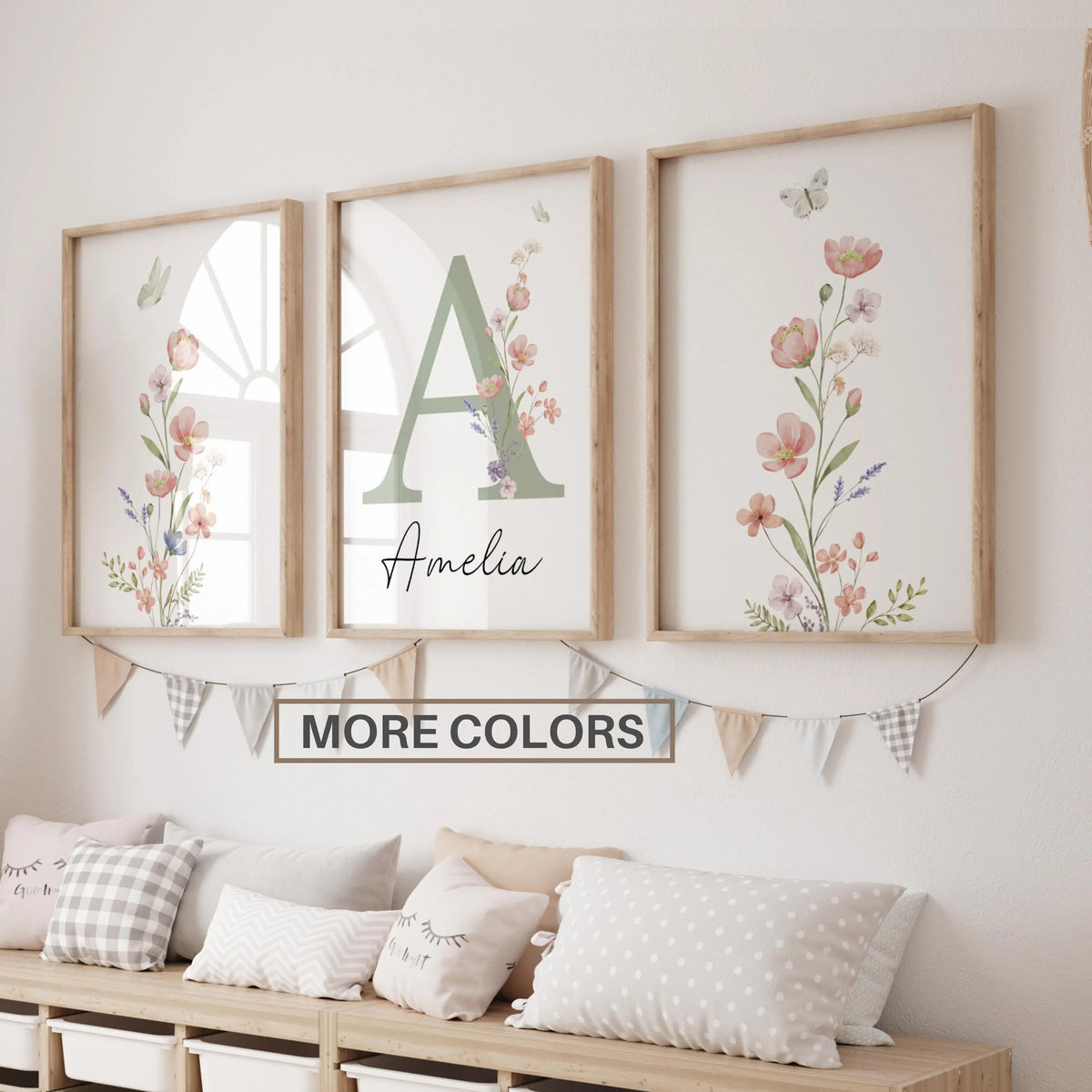 Floral Nursery Wall Art | Custom wildflowers Prints | Boho Baby Girls Nursery Decor | Personalized Name Initial ( Digital Download)