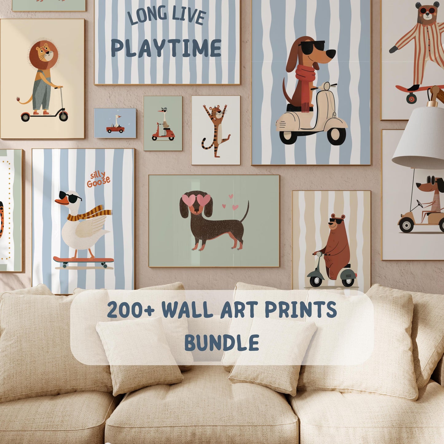 kids Room Prints Bundle, Whimsical Nursery & Playroom Wall Art, Instant Download Gallery, Boys room decor, Whimsical nursery wall art bundle printable, kids room decor digital download, baby nursery prints gallery wall, playful animals