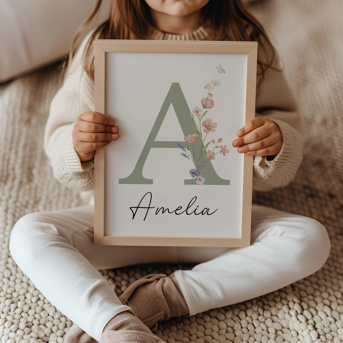 Floral Nursery Wall Art | Custom wildflowers Prints | Boho Baby Girls Nursery Decor | Personalized Name Initial ( Digital Download)