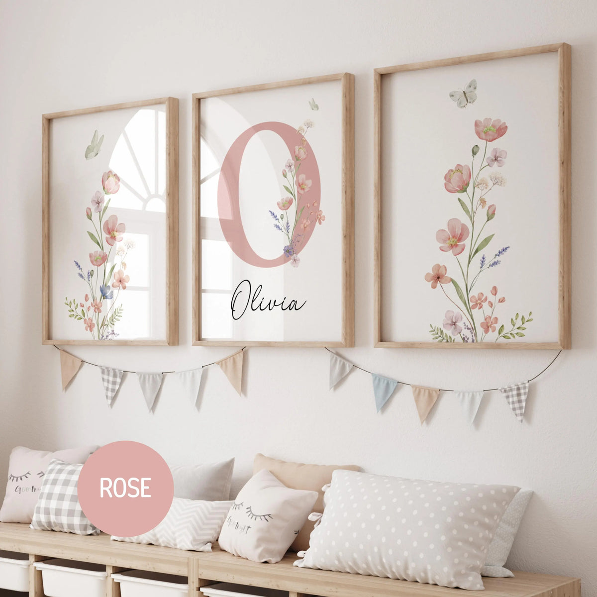 Floral Nursery Wall Art | Custom wildflowers Prints | Boho Baby Girls Nursery Decor | Personalized Name Initial ( Digital Download)