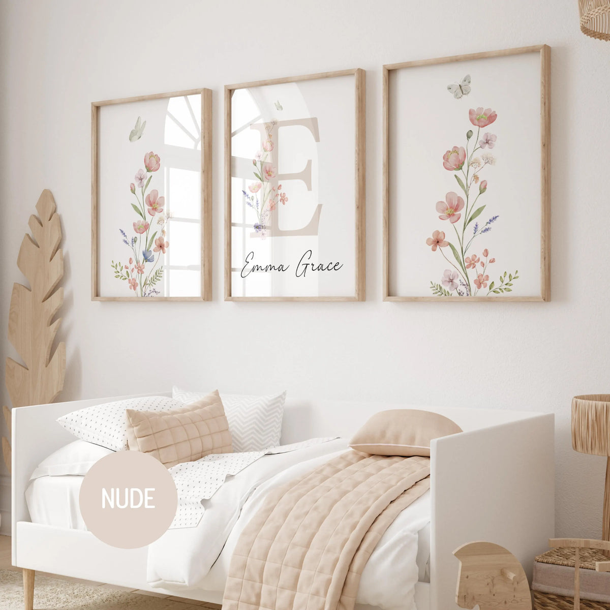Floral Nursery Wall Art | Custom wildflowers Prints | Boho Baby Girls Nursery Decor | Personalized Name Initial ( Digital Download)